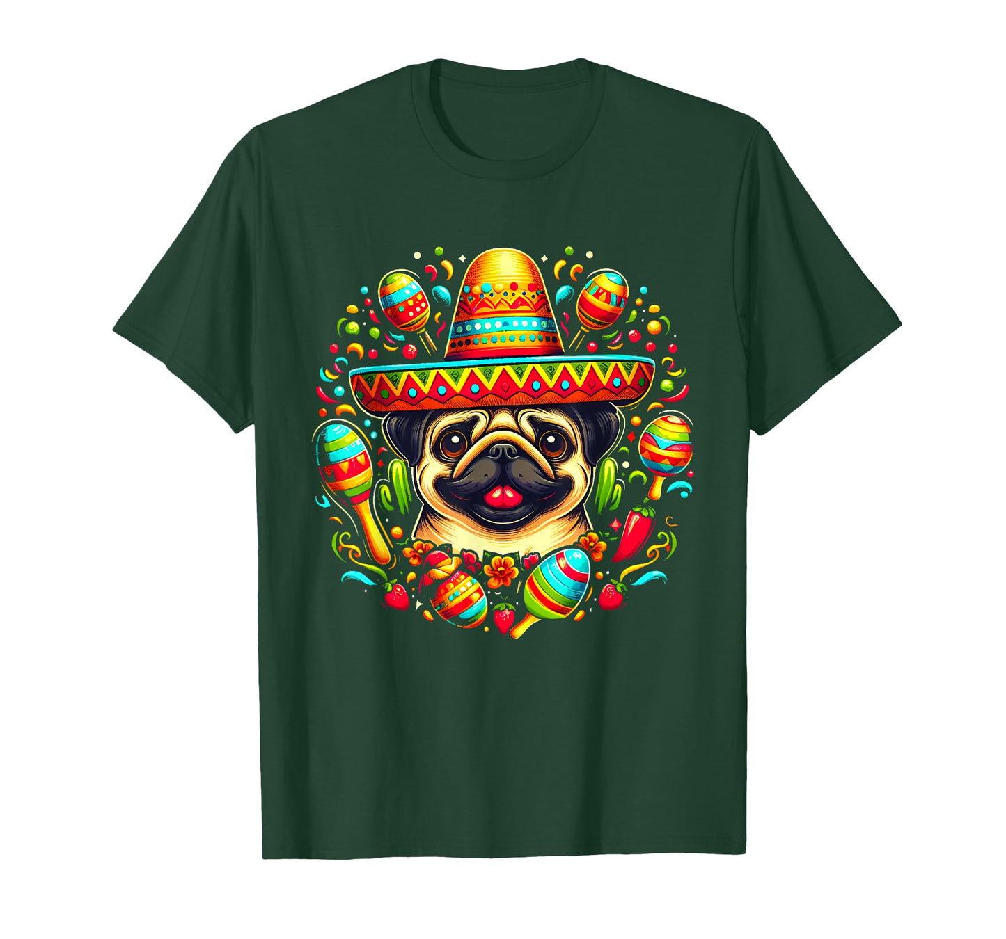 Funny Pug Cinco De Mayo Cute Mexican Dog Sombrero T-Shirt