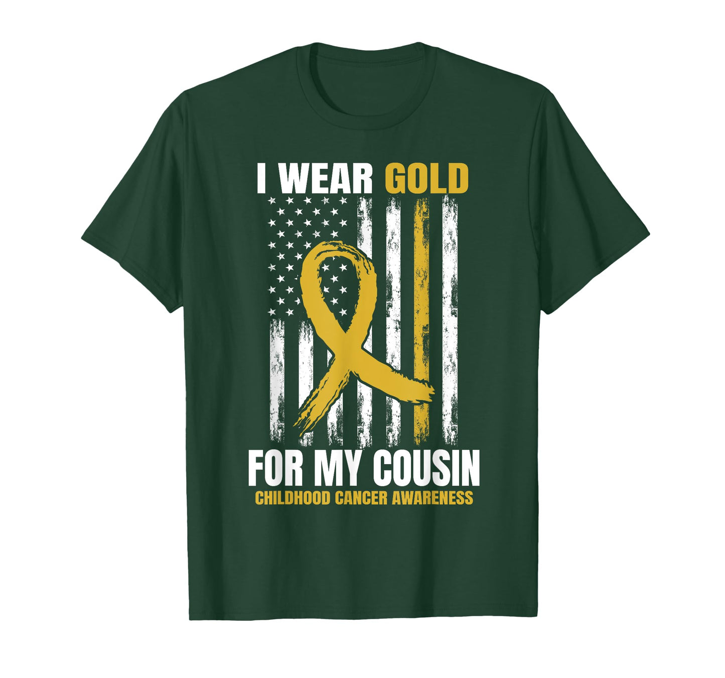 I Wear Gold Cousin Childhood Cancer Awareness American Flag T-Shirt