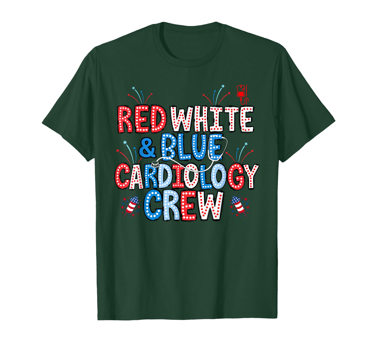 Red White Blue Cardiology Crew Nurse 4th Of July Cadidac Ccu T-Shirt
