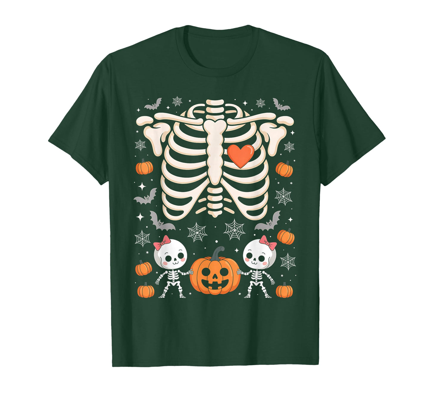 Pregnant Skeleton Twin Pregnancy Baby Announcement Halloween T-Shirt