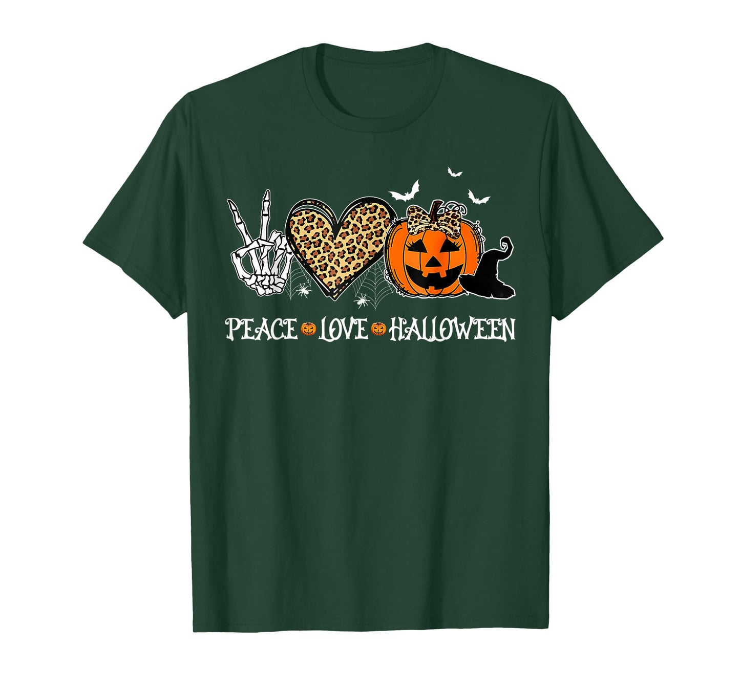 Peace Love Halloween Happy Halloween Pumpkin Leopard Heart T-Shirt