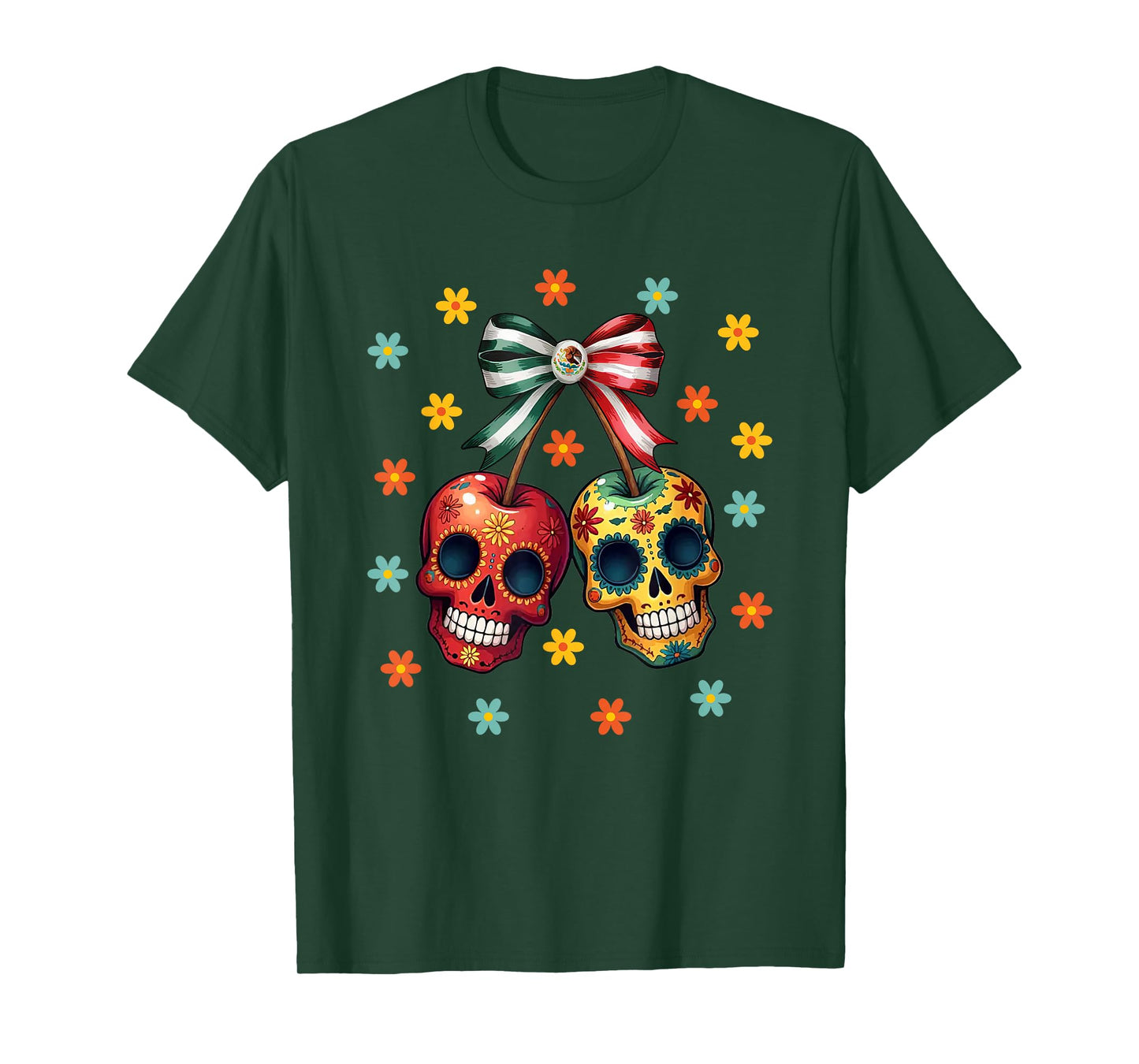 Preppy Bow Sugar Skull Mexican Halloween Dia De Los Muertos T-Shirt