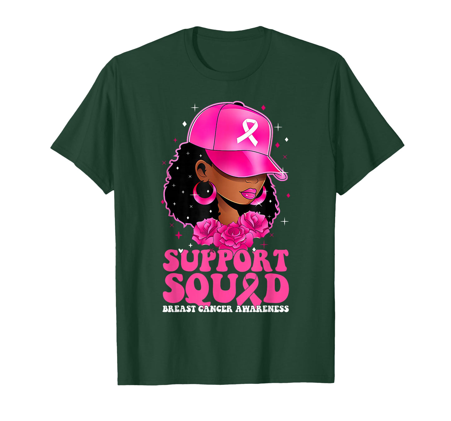 Breast Cancer Shirts Pink Ribbon Support Squad Black Women T-Shirt