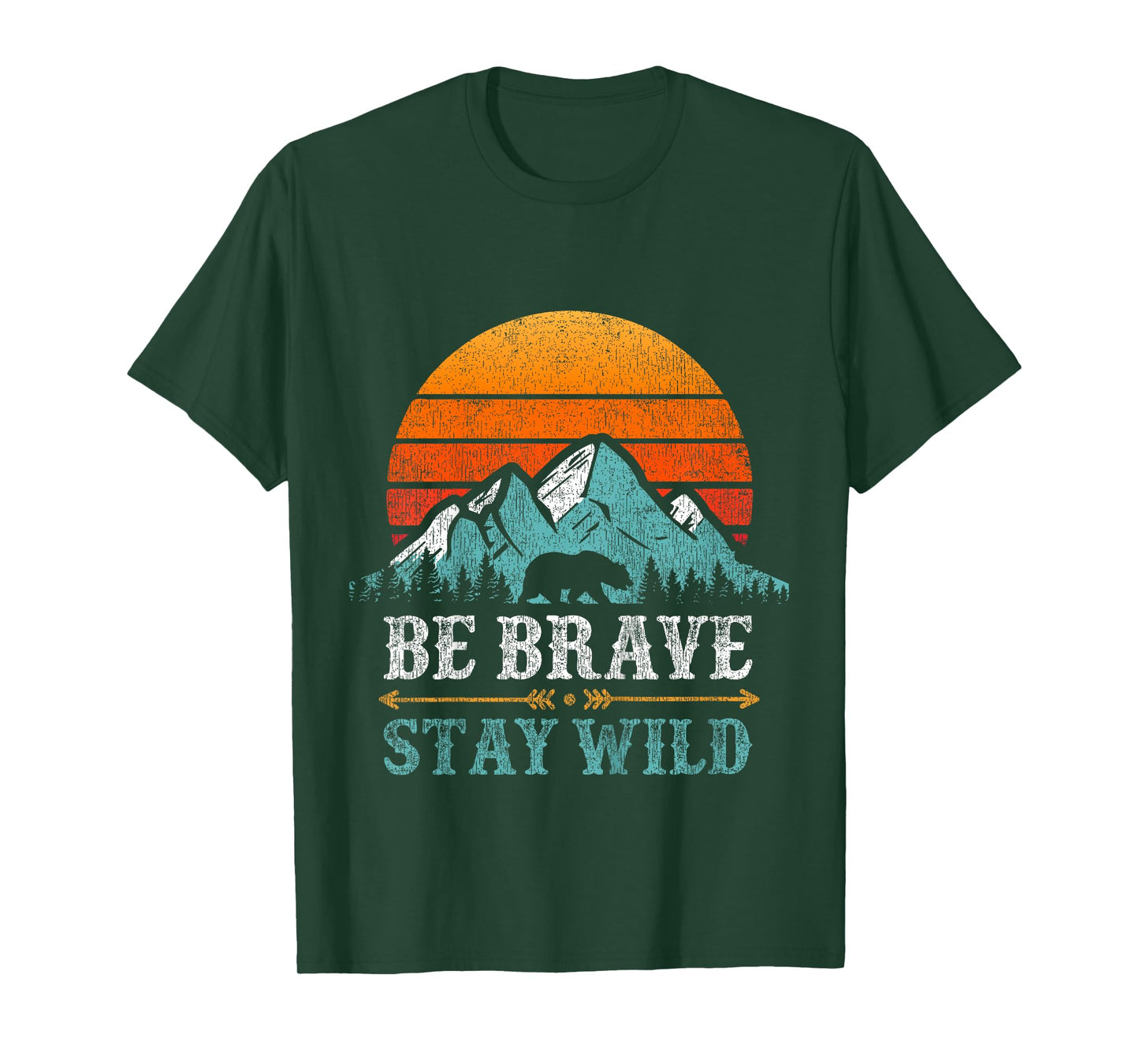 Be Brave Stay Wild Present Kids Retro Bear Boys Girls Child T-Shirt