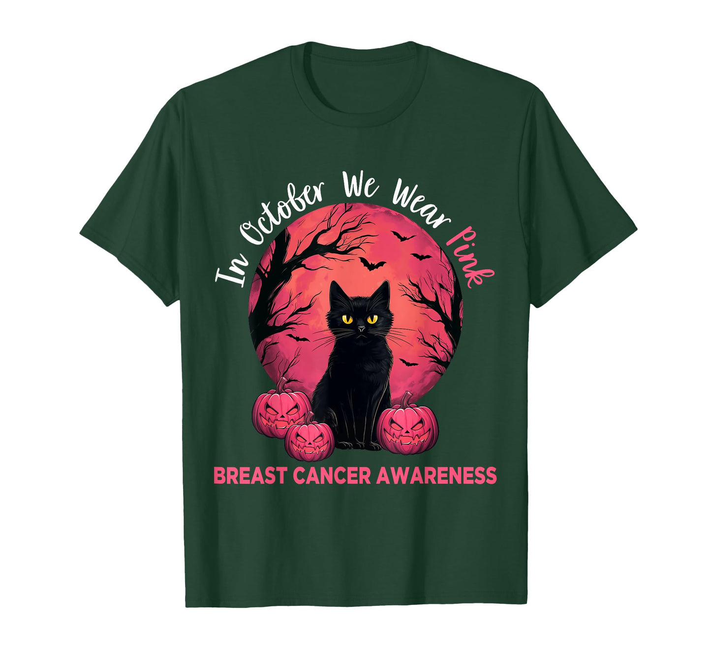 In October We Wear Pink Black Cat Breast Cancer Halloween Men Women T-Shirt