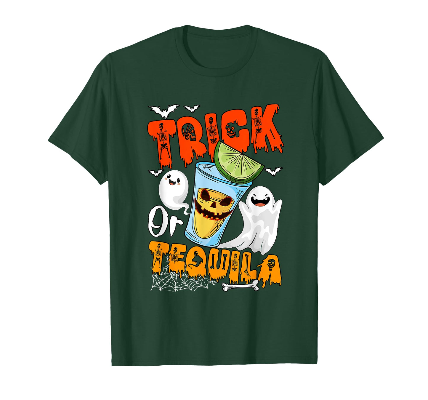 Trick Or Tequila Halloween Drunker Tequila Glasses Boo T-Shirt