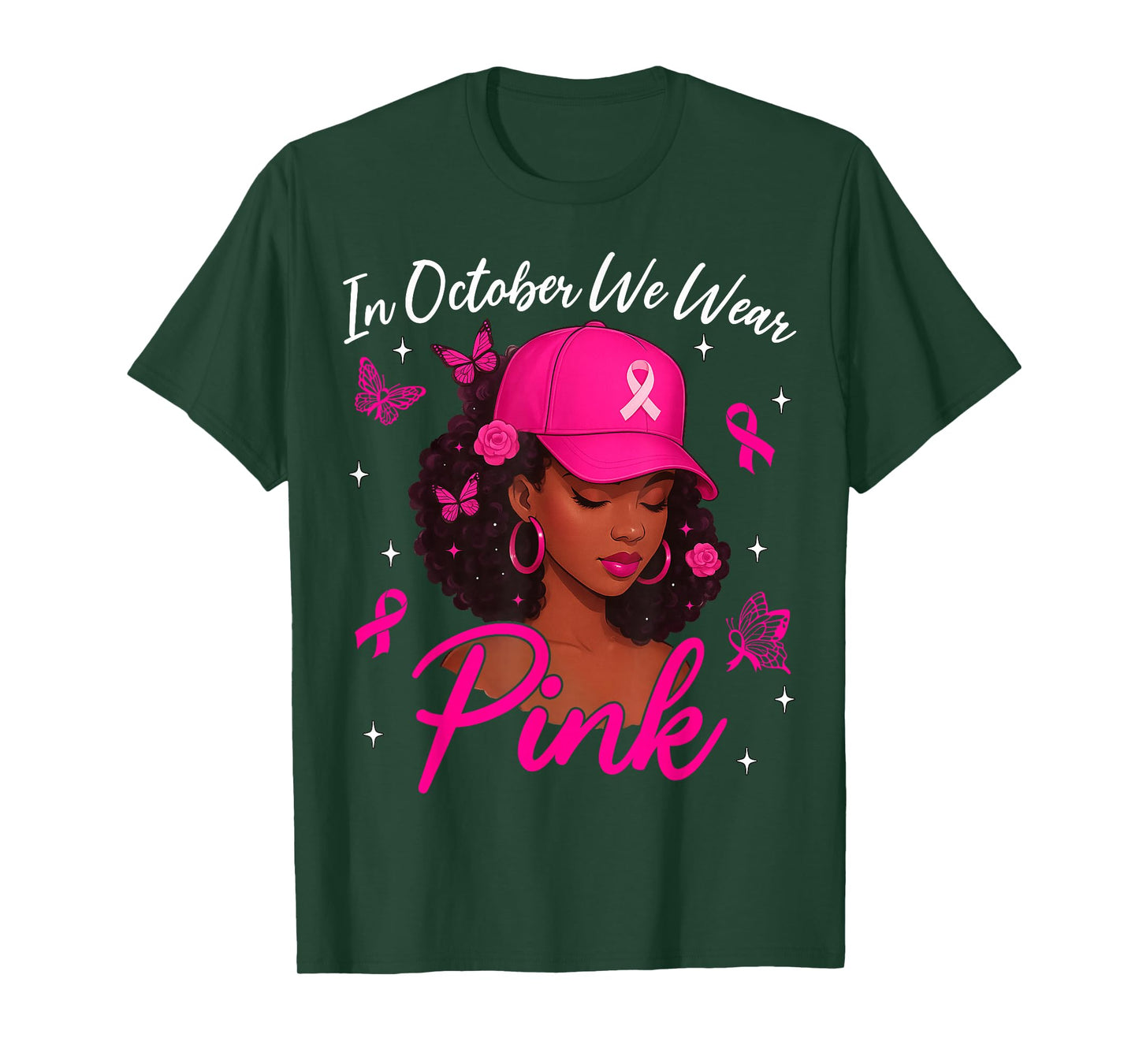 In October We Wear Pink Black Women Breast Cancer Awareness T-Shirt