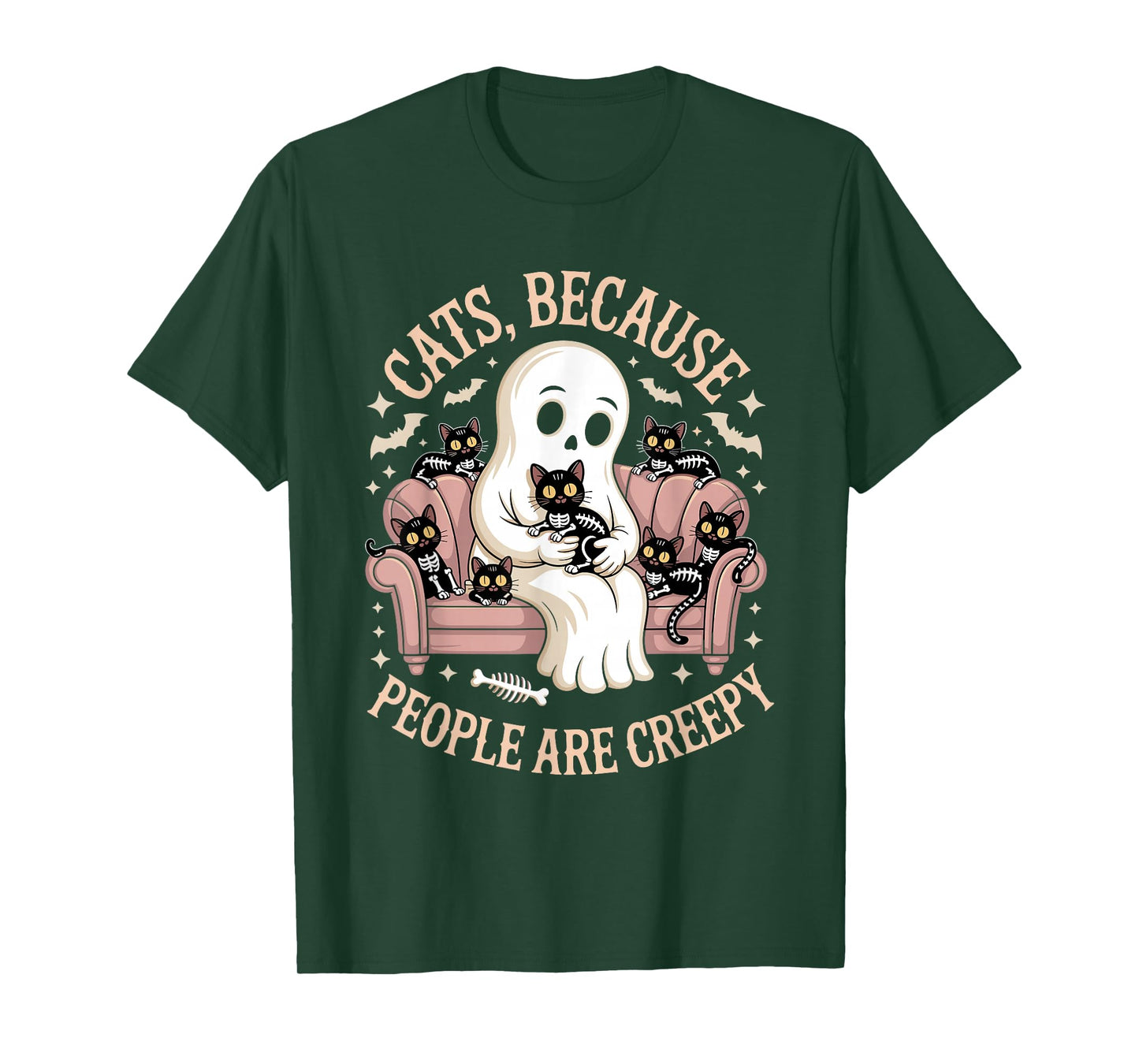 Cats Because People are Creepy Halloween Ghost Skeleton Cats T-Shirt
