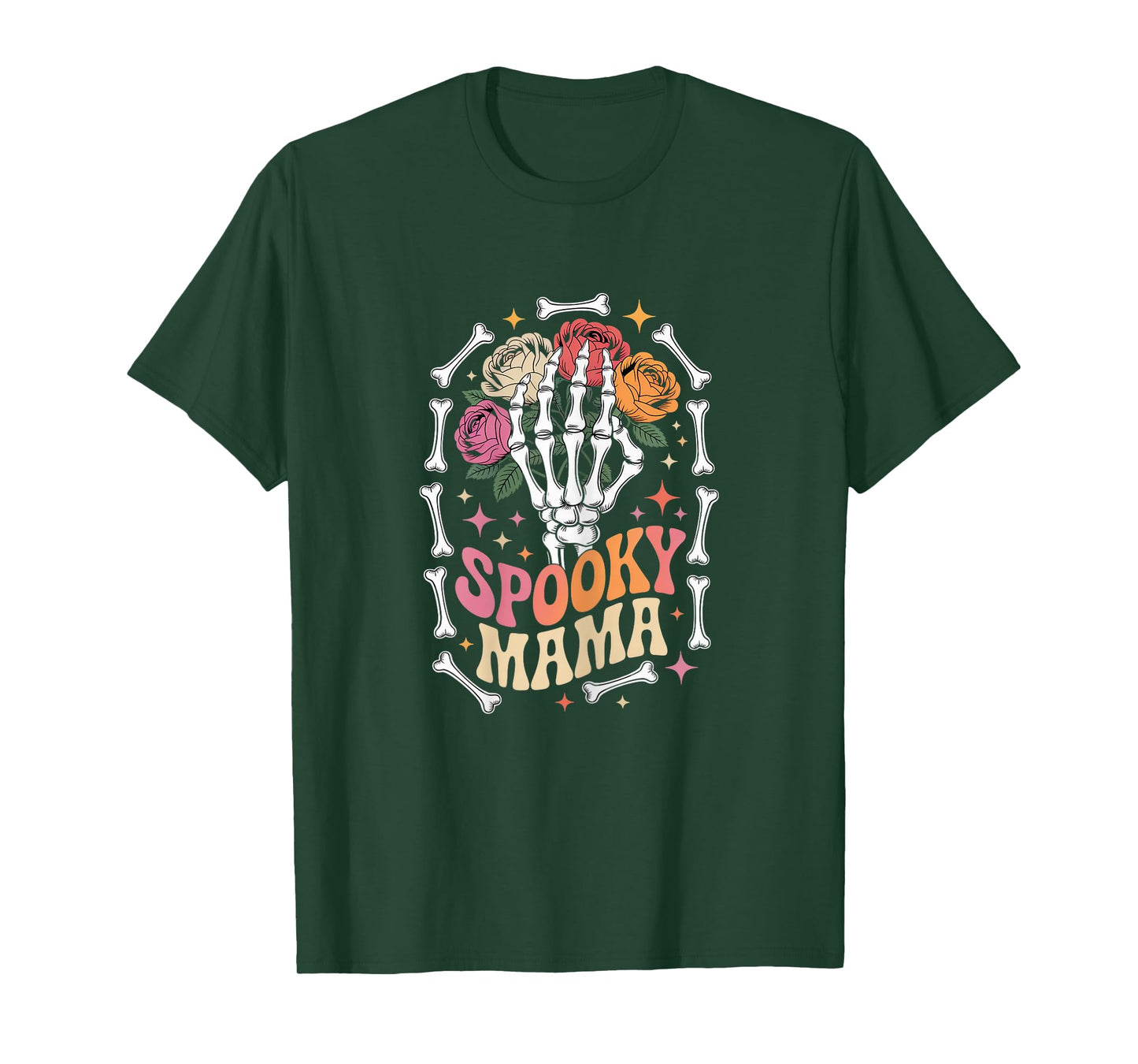 Spooky Mama Skeleton Hand with Flowers Halloween Party T-Shirt