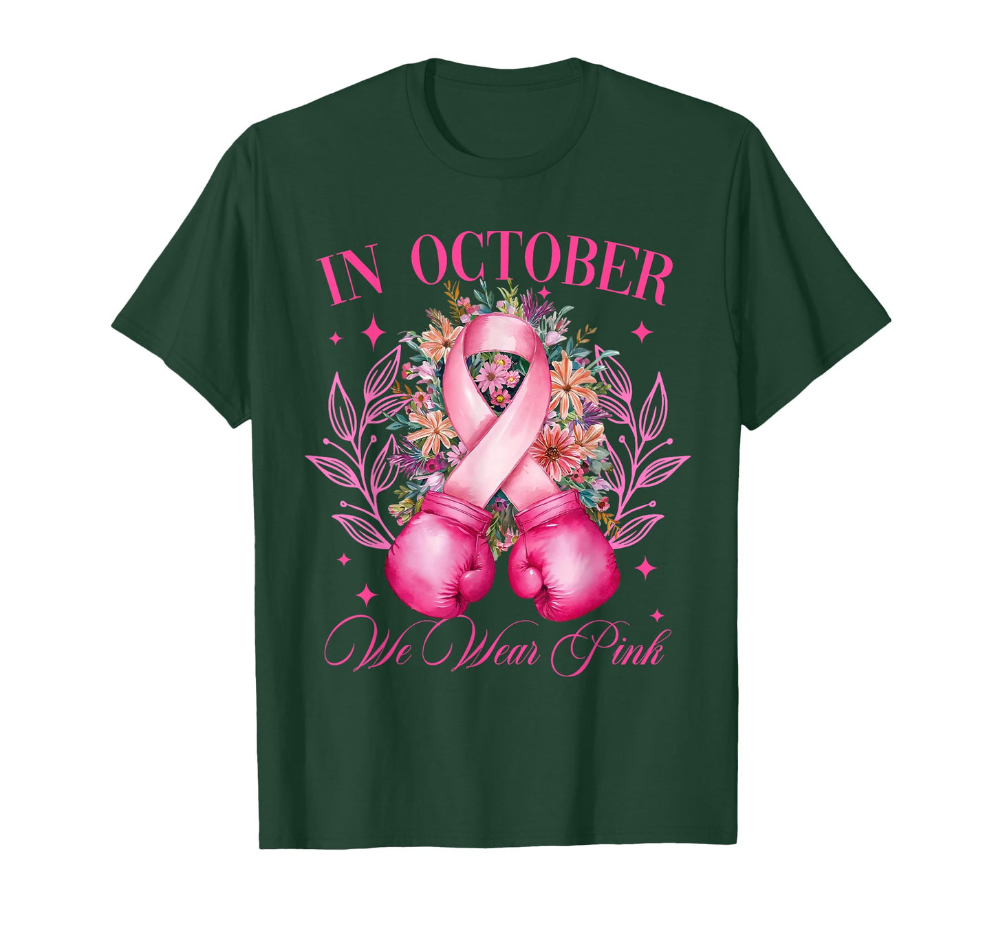 In October We Wear Pink Breast Cancer Warrior Gloves Boxing T-Shirt