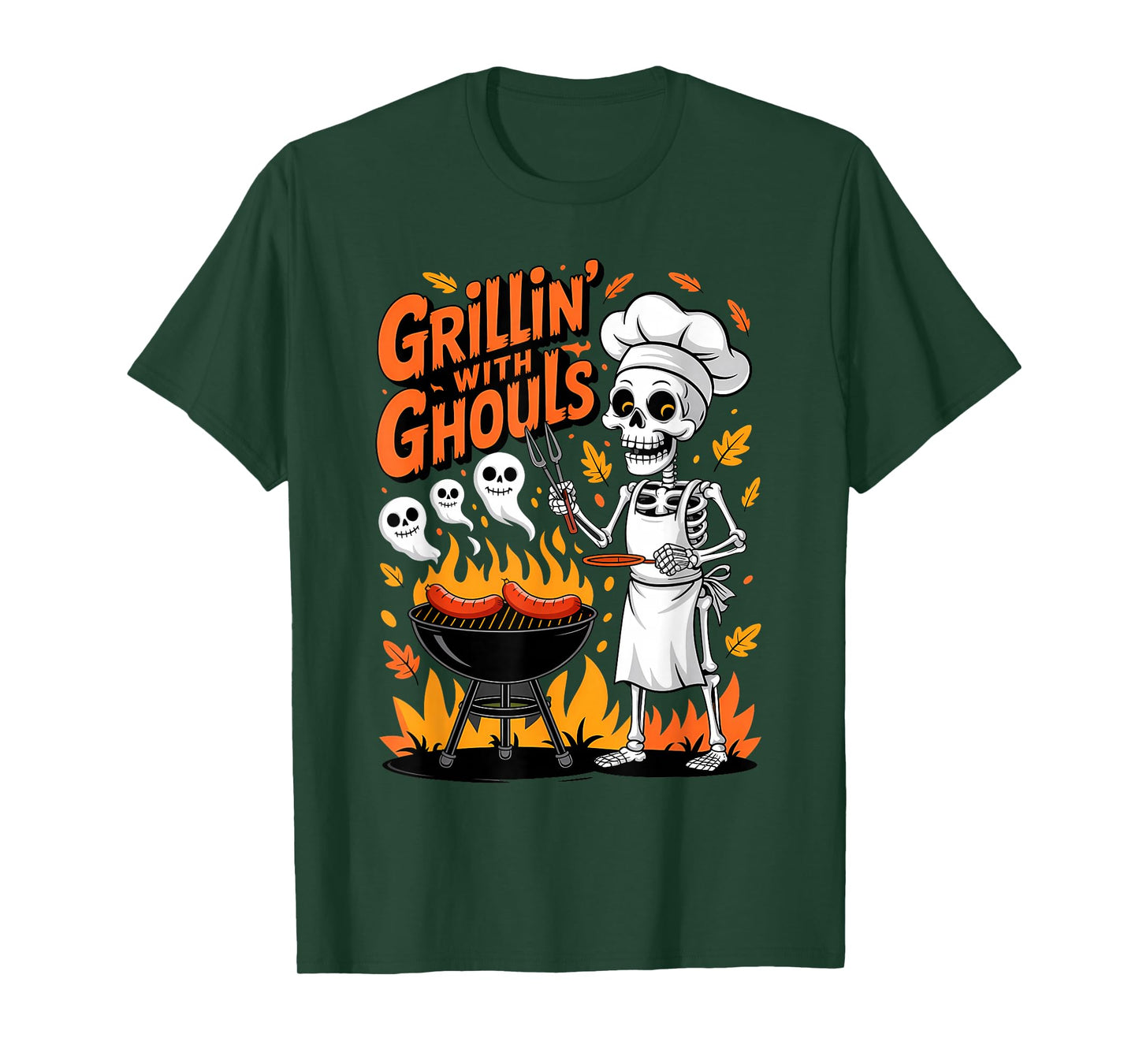 Grillin’ with Ghouls Funny BBQ Skeletons Halloween T-Shirt