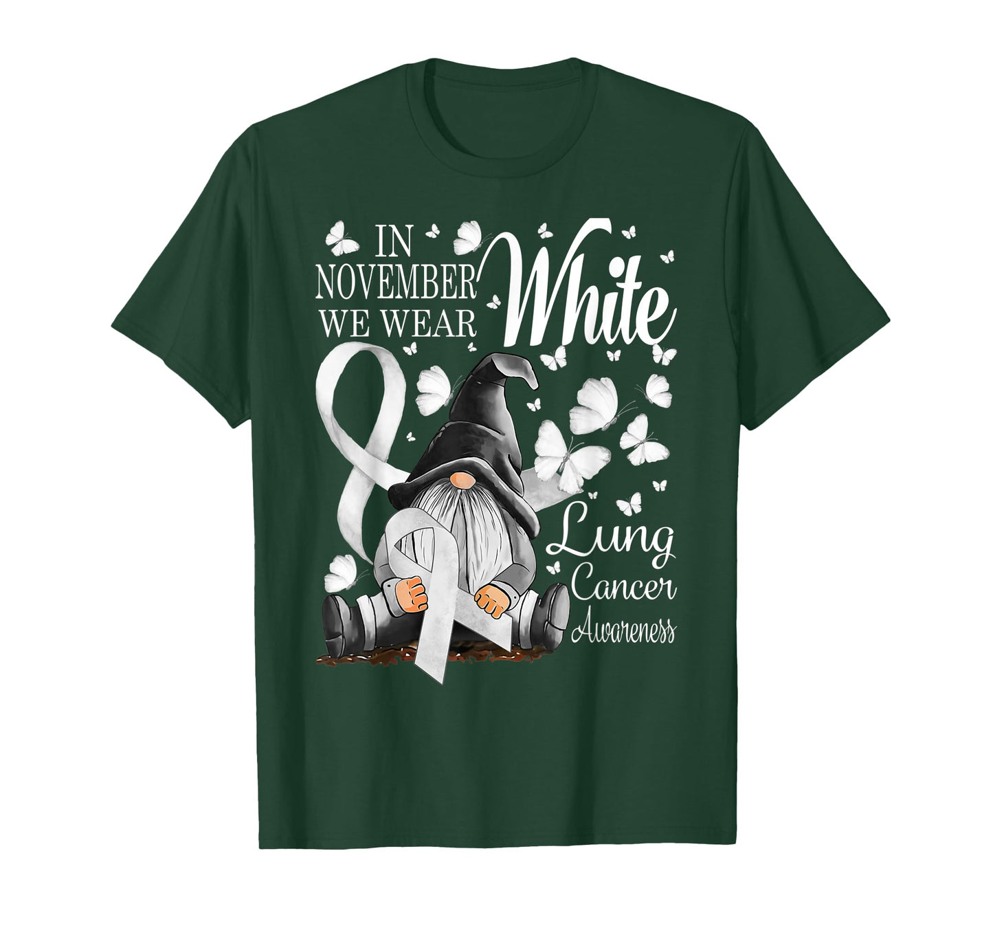 In November We Wear White Lung Cancer Awareness Gnomes T-Shirt