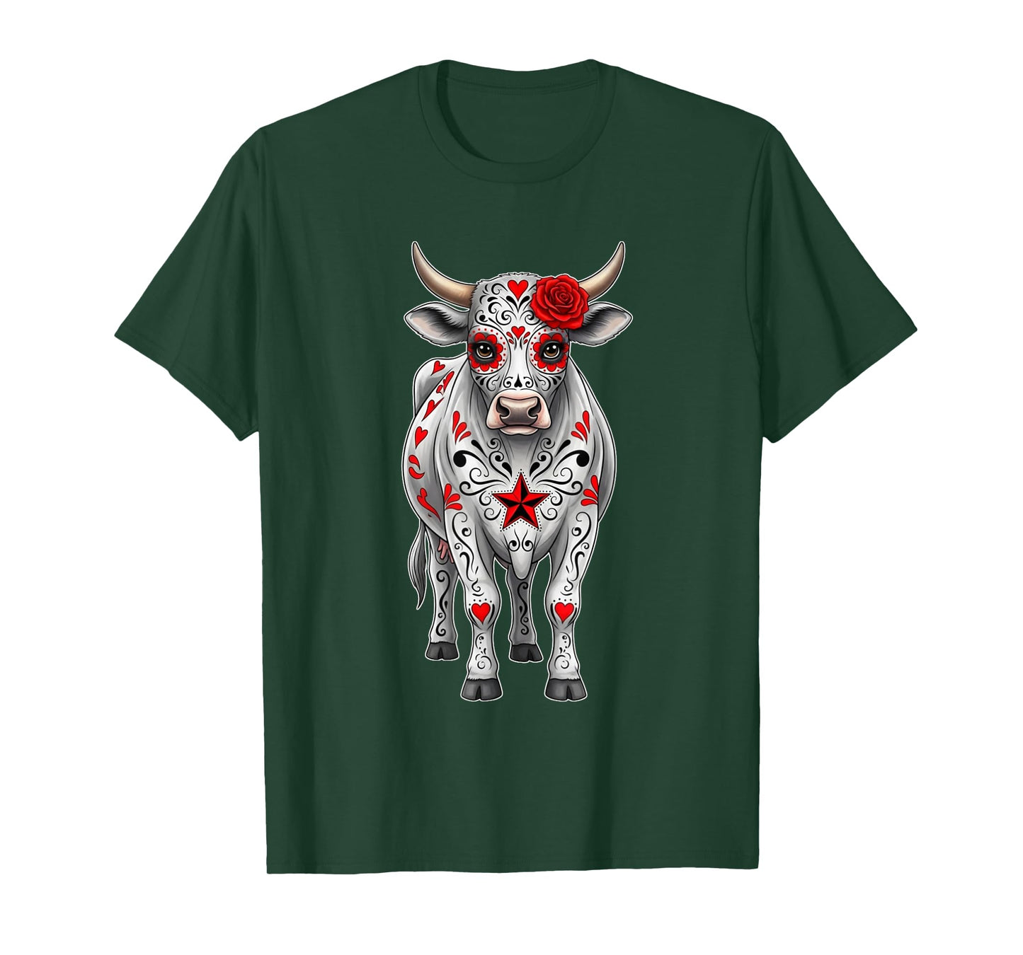 Sugar Skull Cow Halloween Graphic T-Shirt