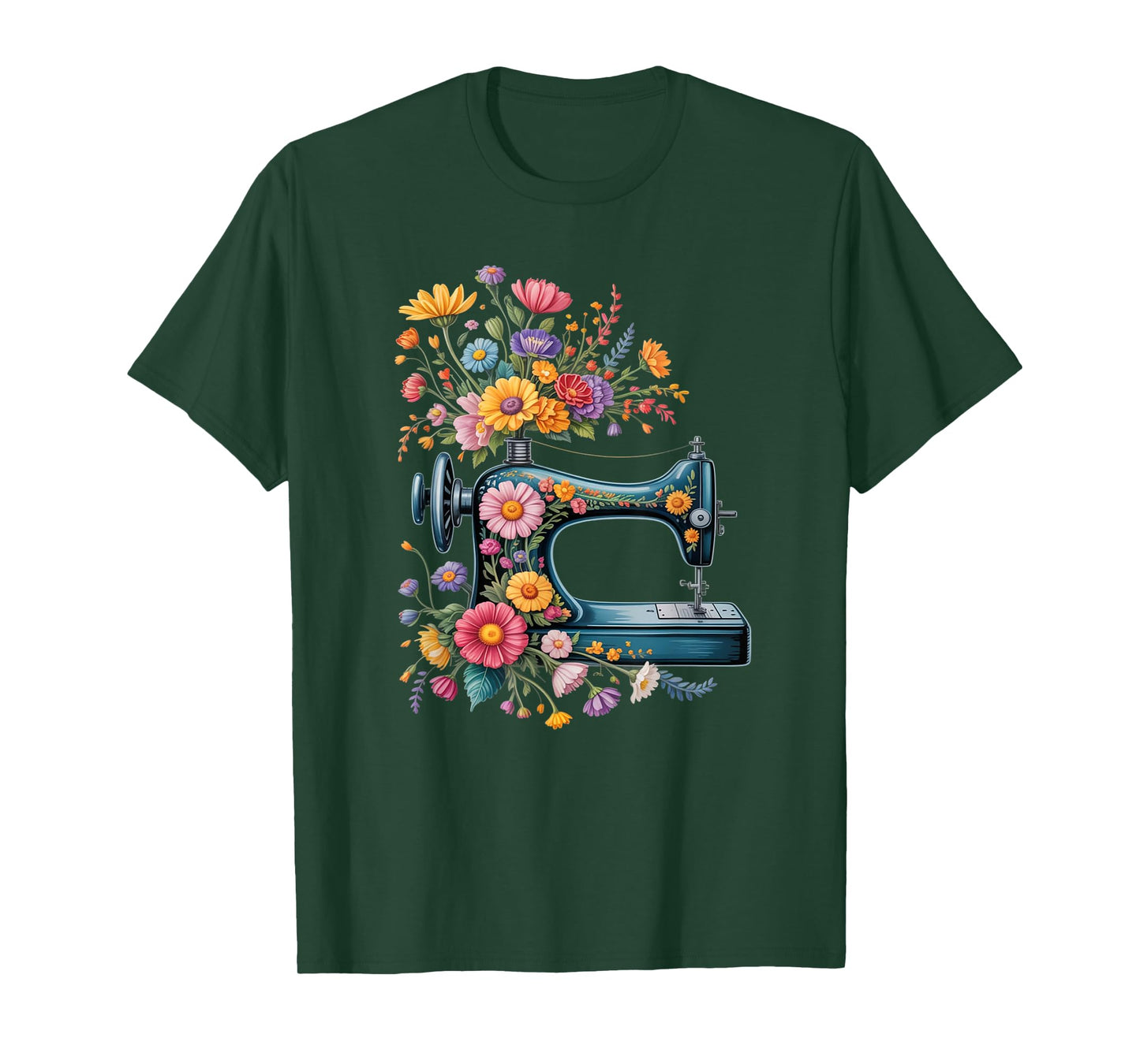 Vintage Sewing Machine with Floral Bloom Quilters Crafters T-Shirt