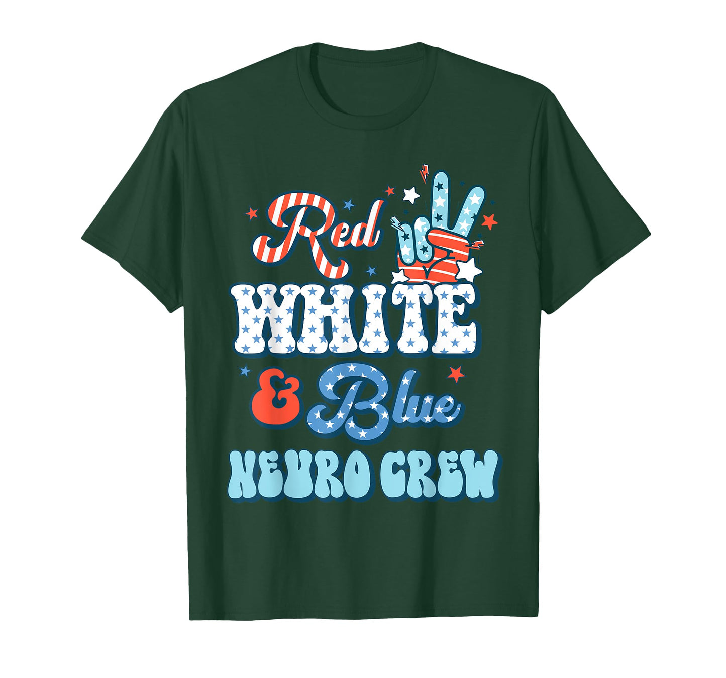 Red White Blue Neuro Crew Nurse 4th July Neurology RN T-Shirt