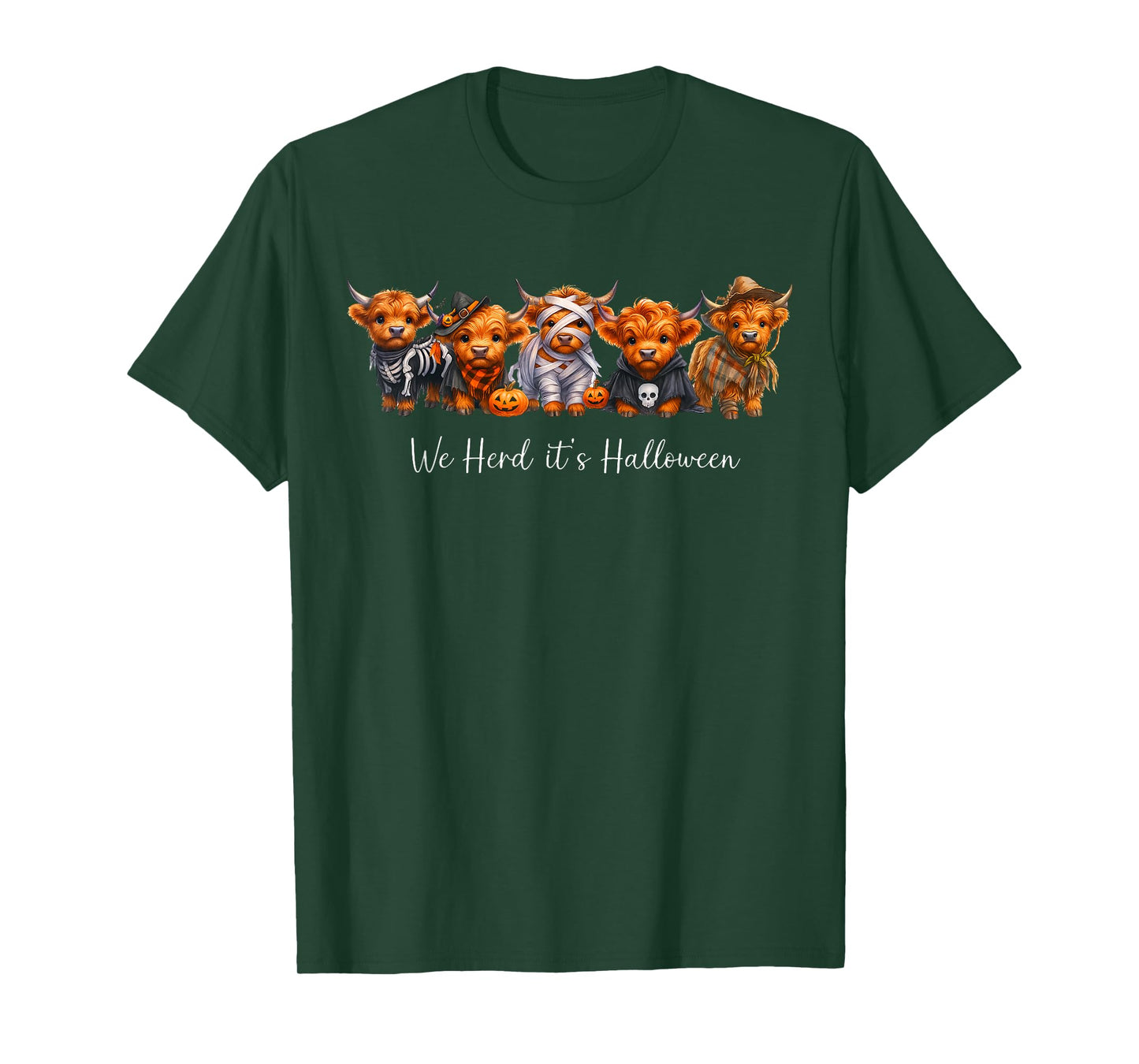 We Herd It’s Halloween Highland Cow Skeleton Ghost Pumpkin T-Shirt