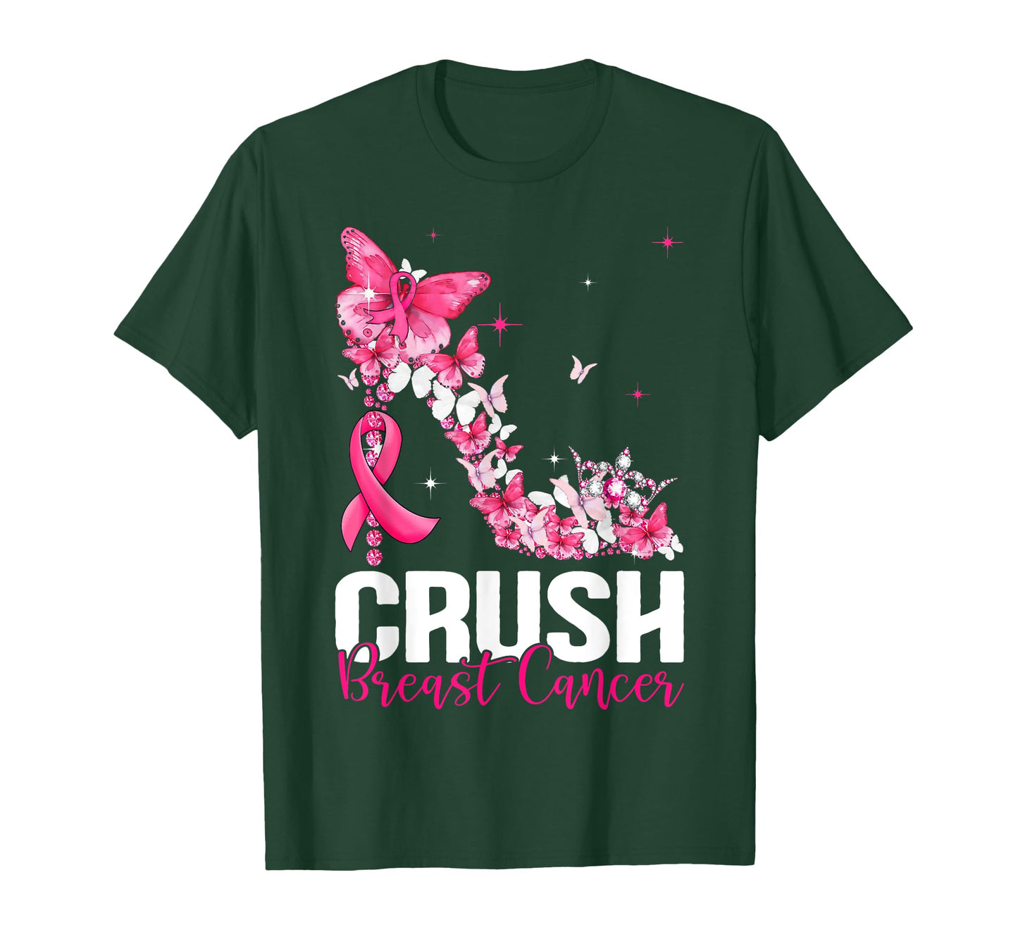 Crush Breast Cancer Awareness Bling Pink Ribbon Womens T-Shirt