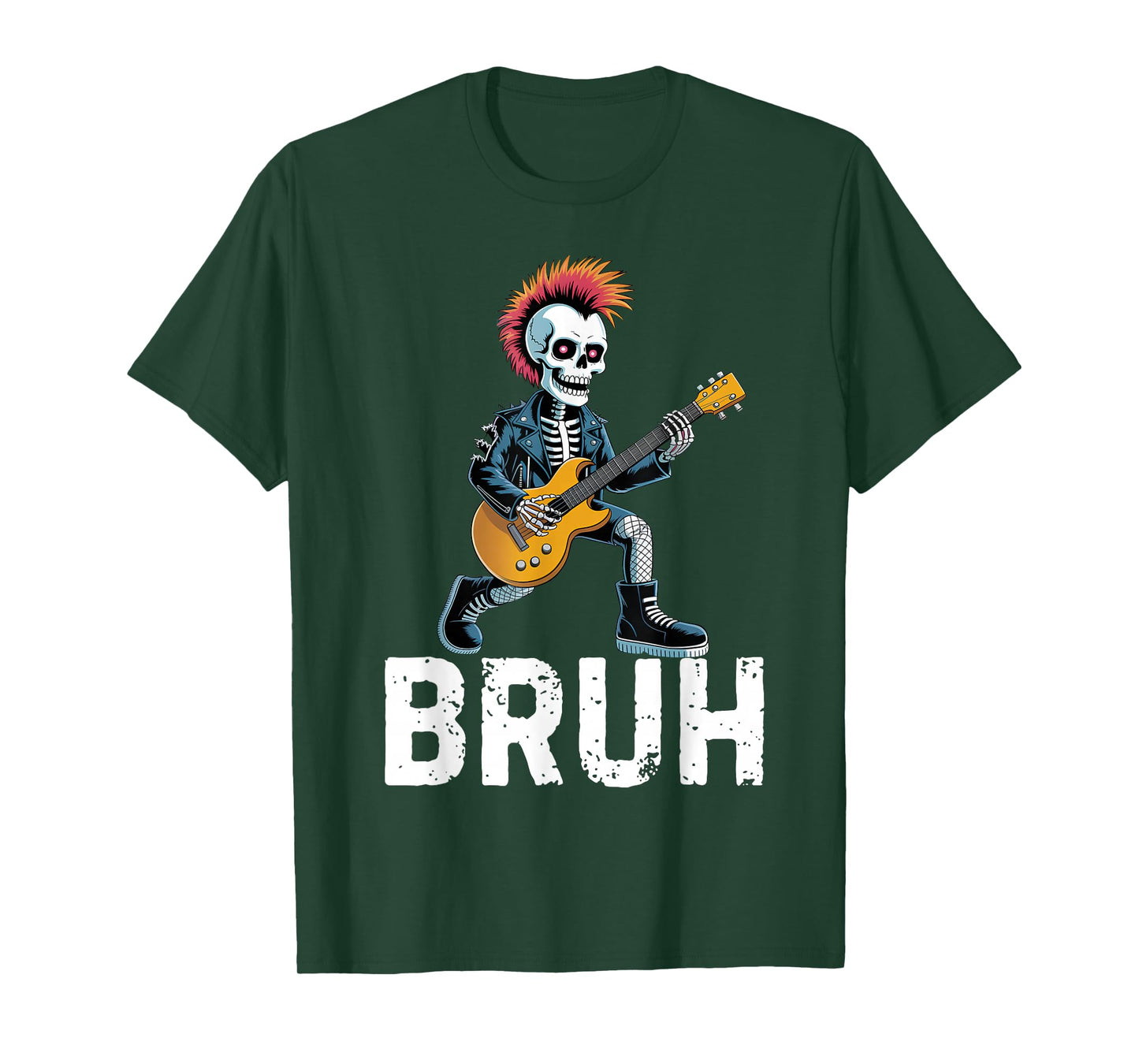 Bruh Punk Rock Skeleton Guitar Rocker Halloween Men Boys T-Shirt