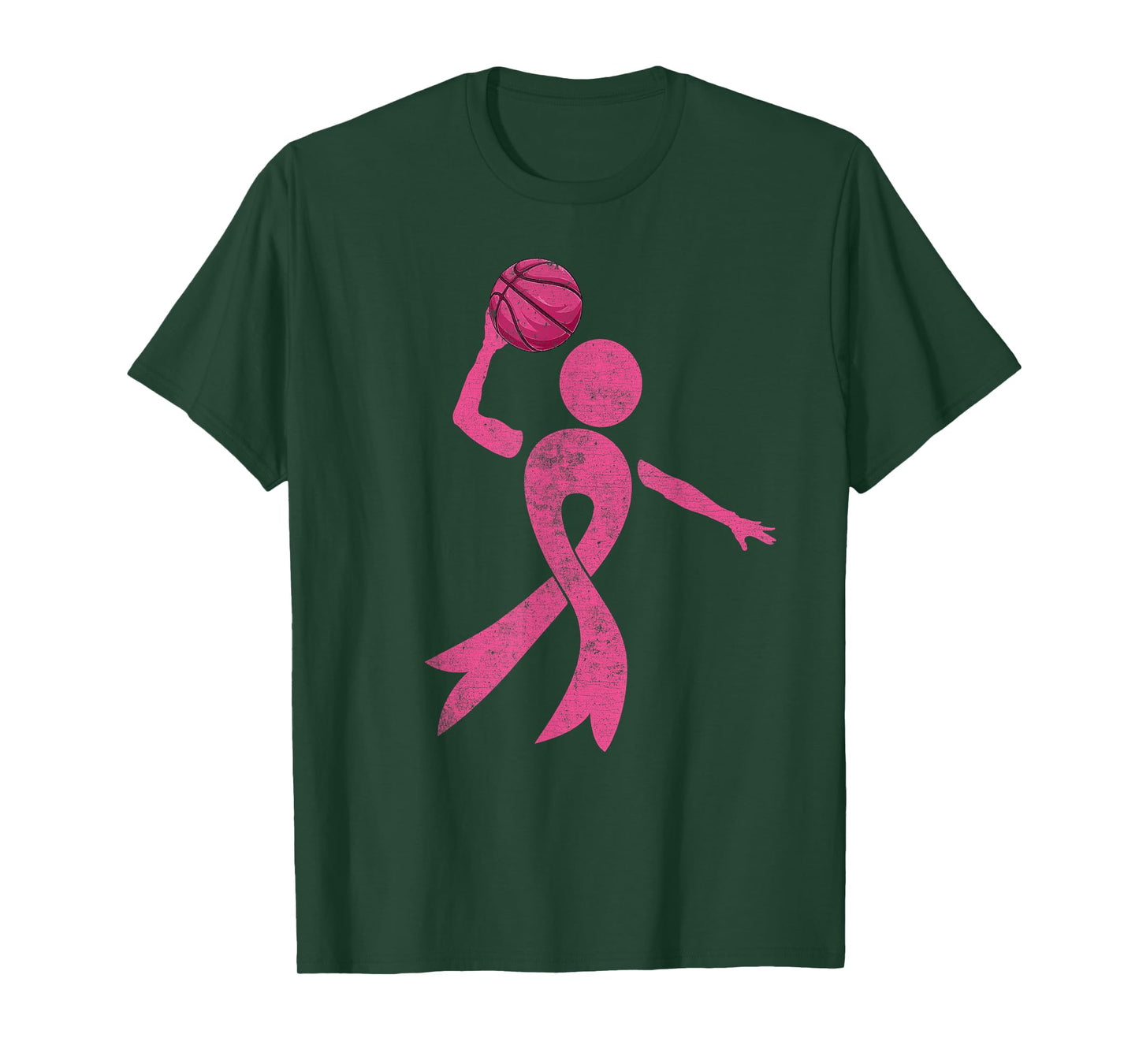 Retro Basketball Pink Ribbon Breast Cancer Awareness Sport T-Shirt