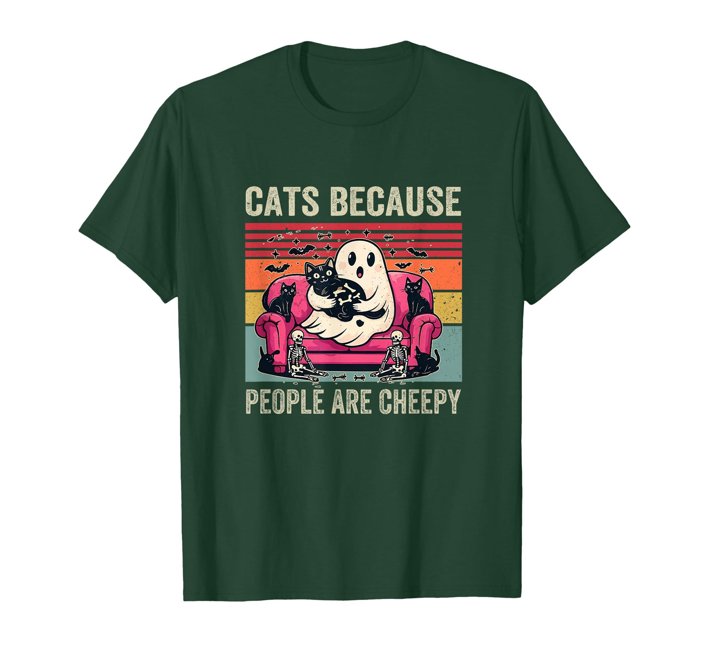 Cats Because People are Creepy Ghost Halloween T-Shirt
