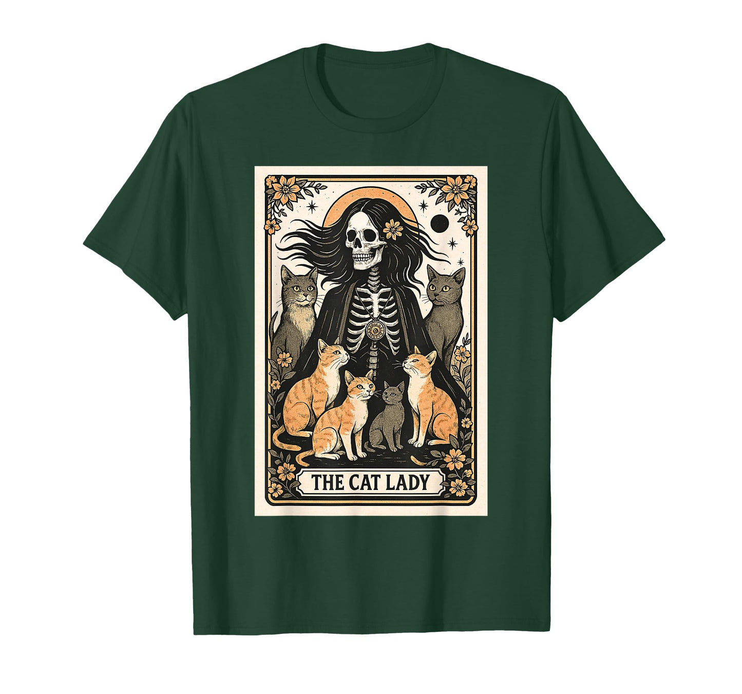 The Cat Lady Tarot Card Skeleton Witchy Cat Mom Cat Lover T-Shirt