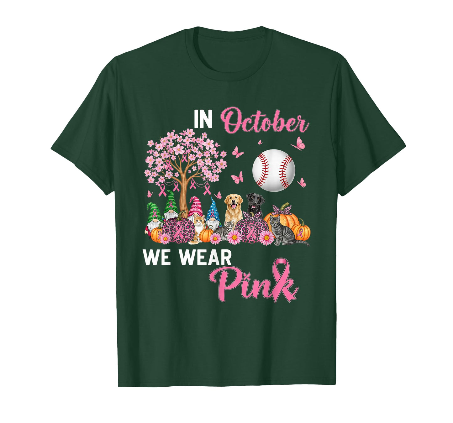 in October We Wear Pink Cats Dogs and Gnomes Lovers T-Shirt
