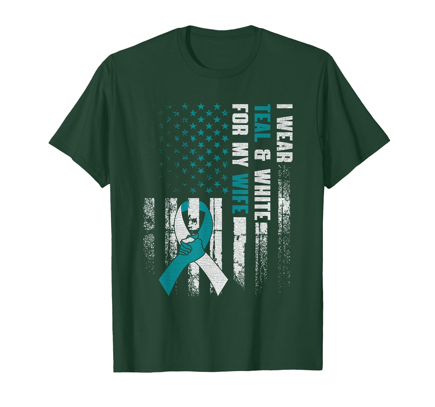 I Wear Teal & White For My Wife Cervical Cancer Awareness T-Shirt