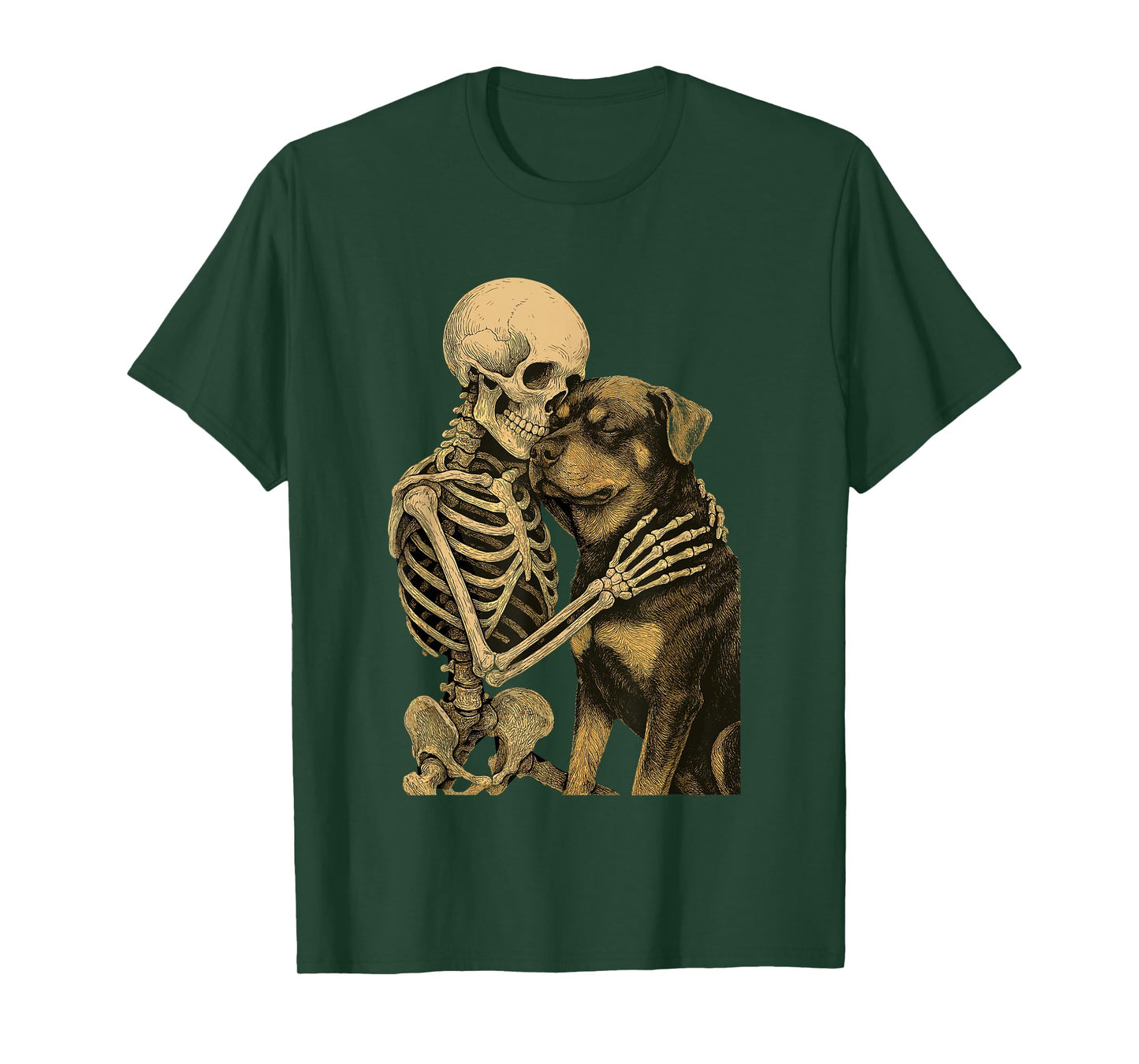 Skeleton Hugging Dog Vintage Gothic Friendship Design T-Shirt