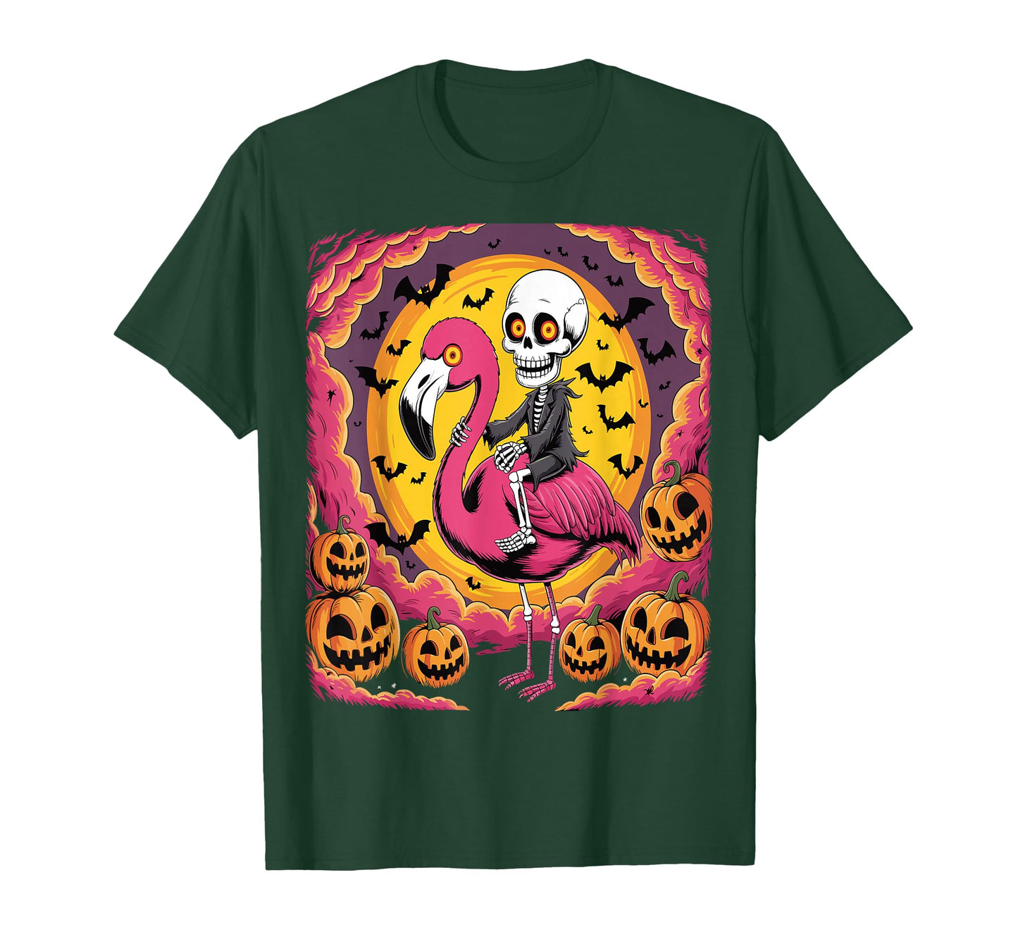 Funny Skeleton Riding Flamingo Halloween Spooky T-Shirt