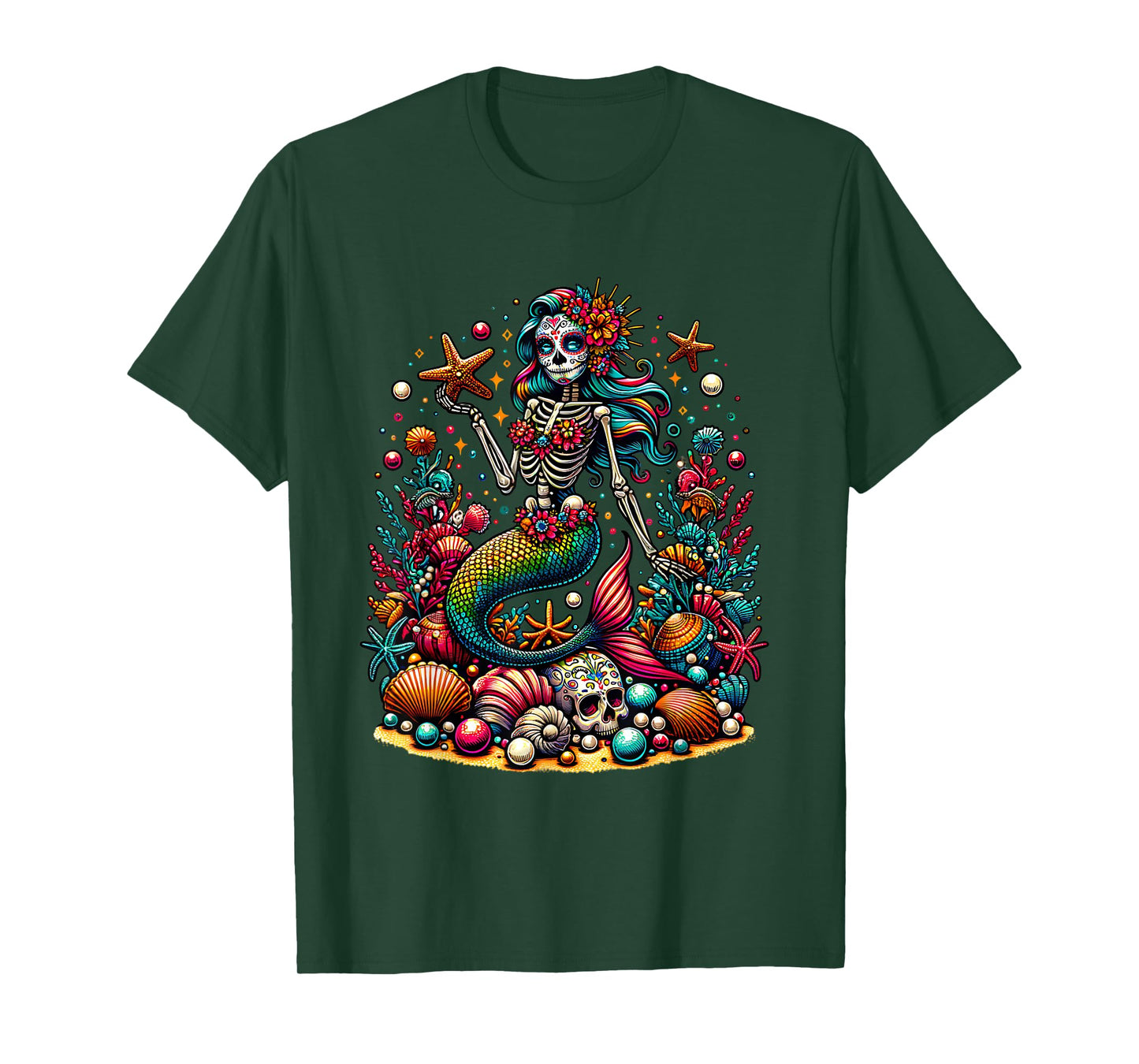 Mermaid Skull Ocean Wave Siren Skeleton Sea T-Shirt
