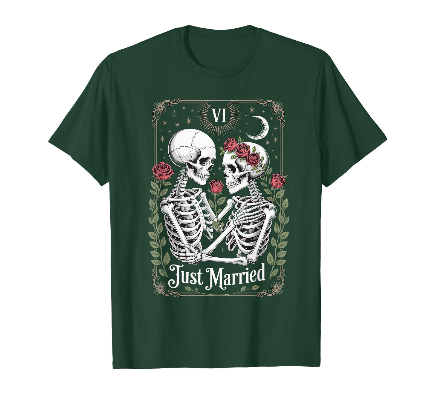 Just Married The Lovers Skeleton Couple Matching Halloween T-Shirt