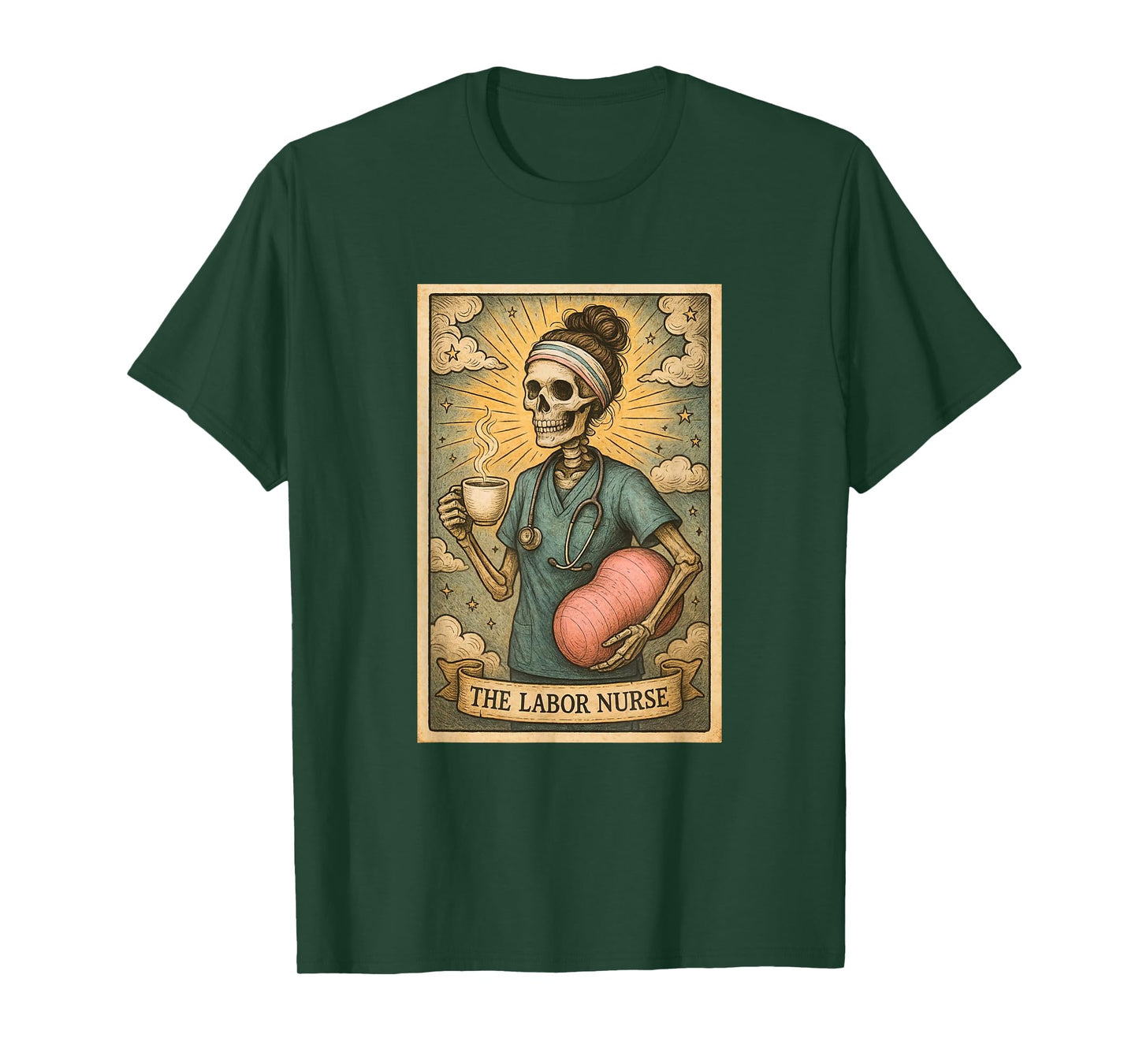 Labor and Delivery Nurse Tarot Card Skeleton Flying Cowgirl T-Shirt