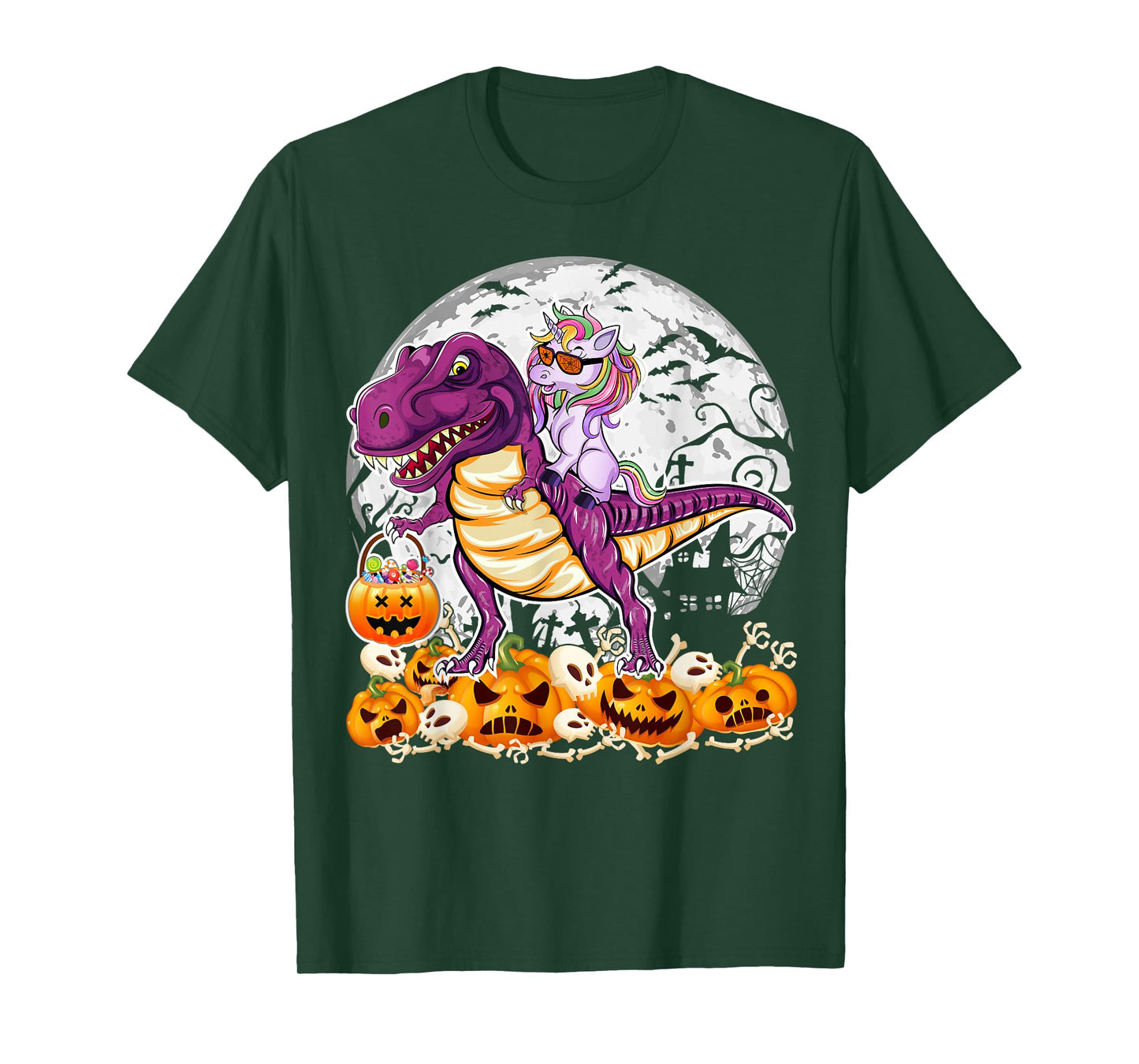 Unicorn Dinosaur T rex Spooky Halloween Costume Women Girls T-Shirt