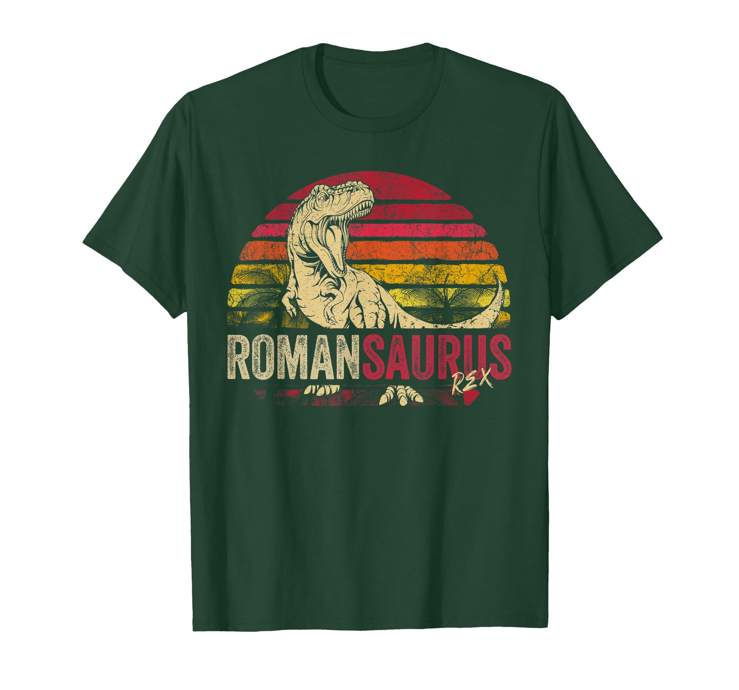 Roman Saurus Funny Personalized Dinosaur T Rex Boys Name T-Shirt