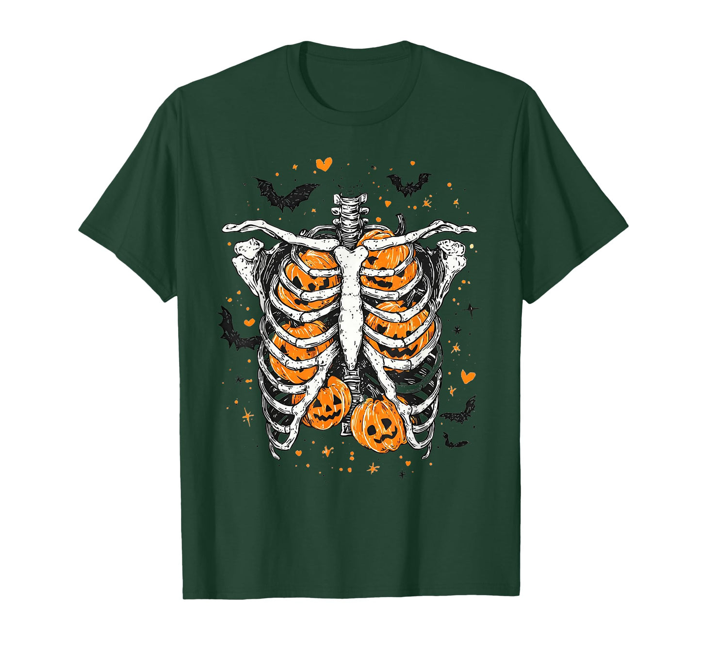 Halloween Skeleton Rib Cage Pumpkin Bat Halloween Men Boys T-Shirt