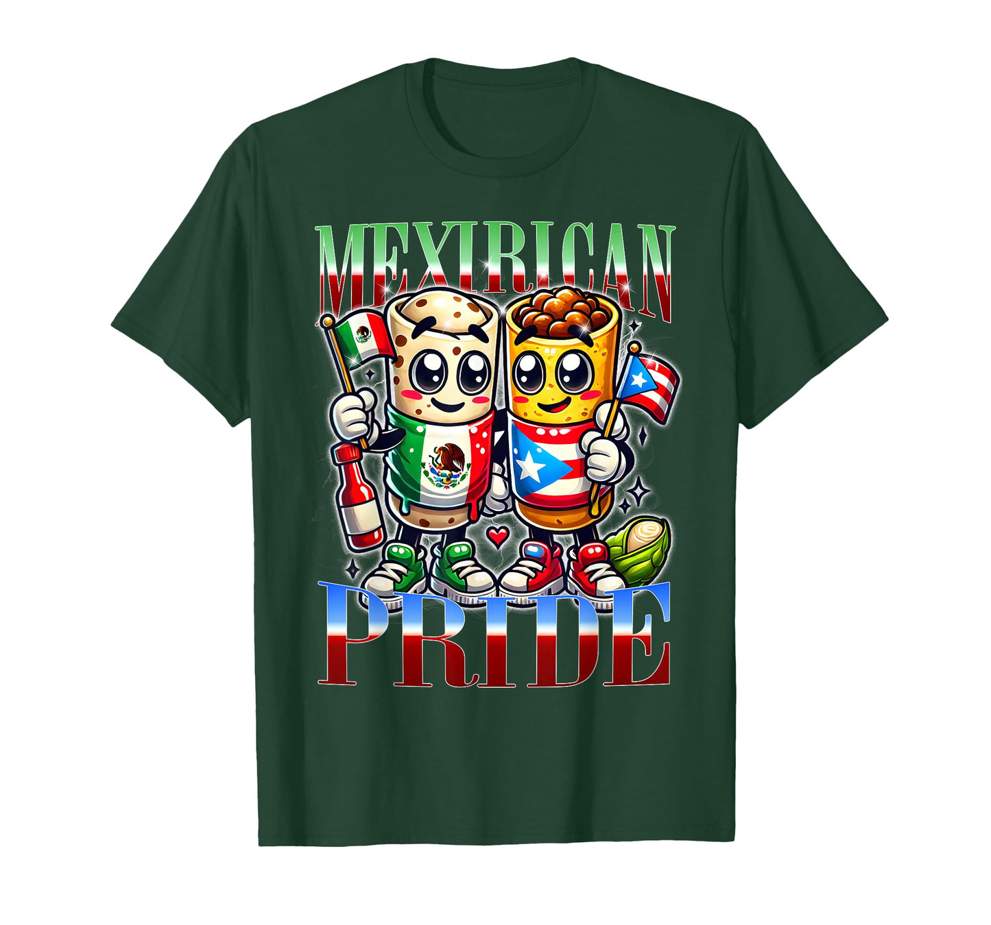 Mexirican Pride Mexican Puerto Rican Burrito Food Unity T-Shirt