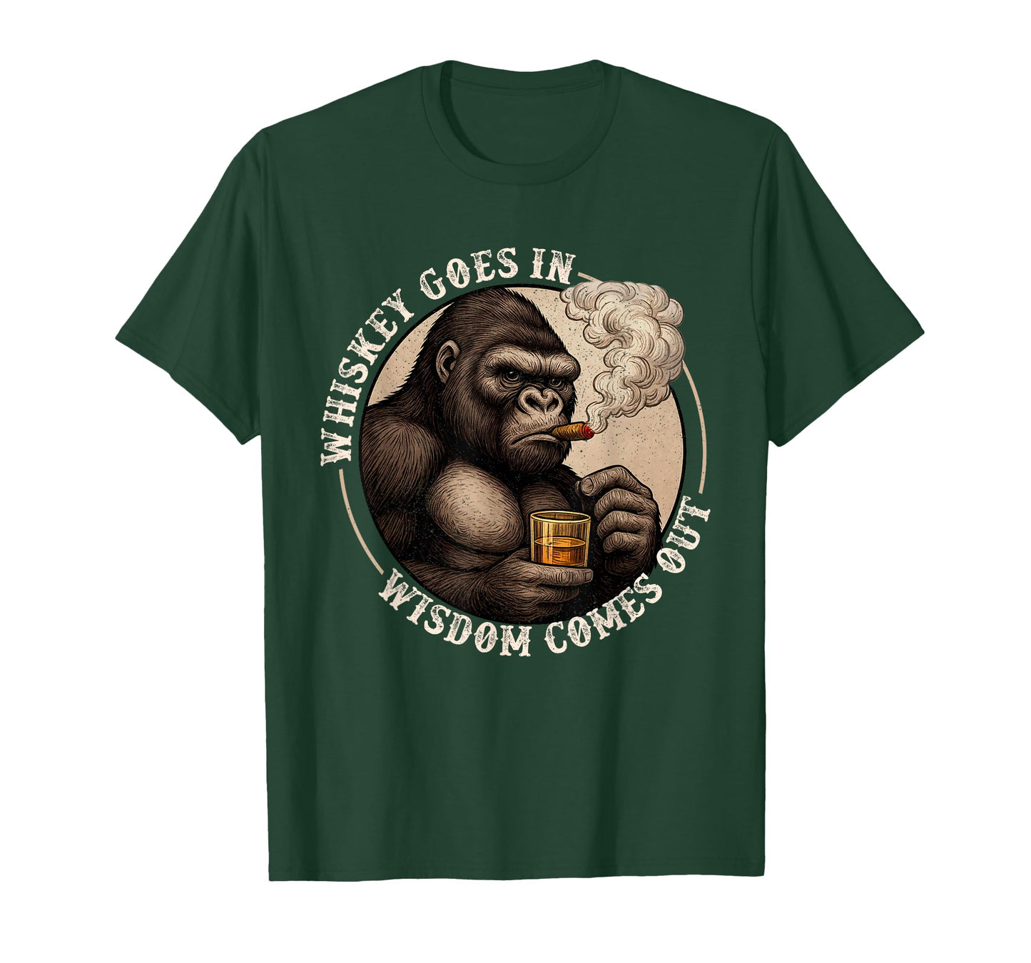 Whiskey Goes in Wisdom Comes Out Funny Monkey Gifts Men Dad T-Shirt