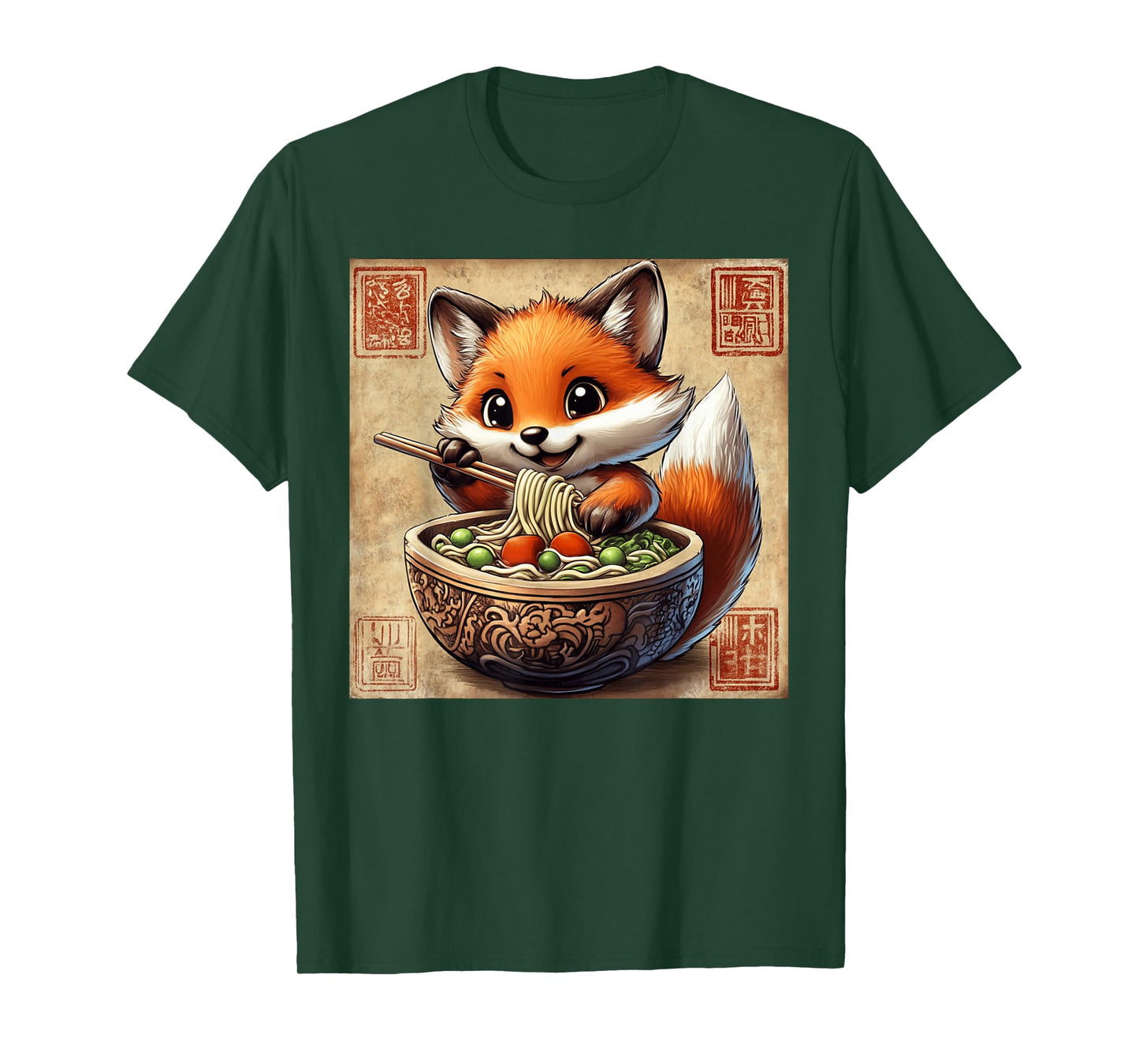Pop Japanese Art Noodle Lover Cute Fox Pup Ramen T-Shirt