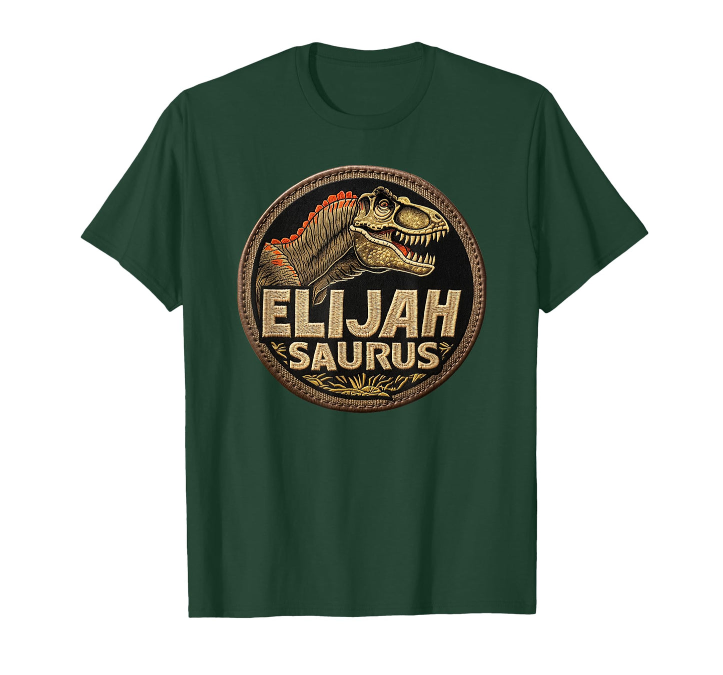 Elijah Saurus Funny Personalized Dinosaur T Rex Boys Name T-Shirt