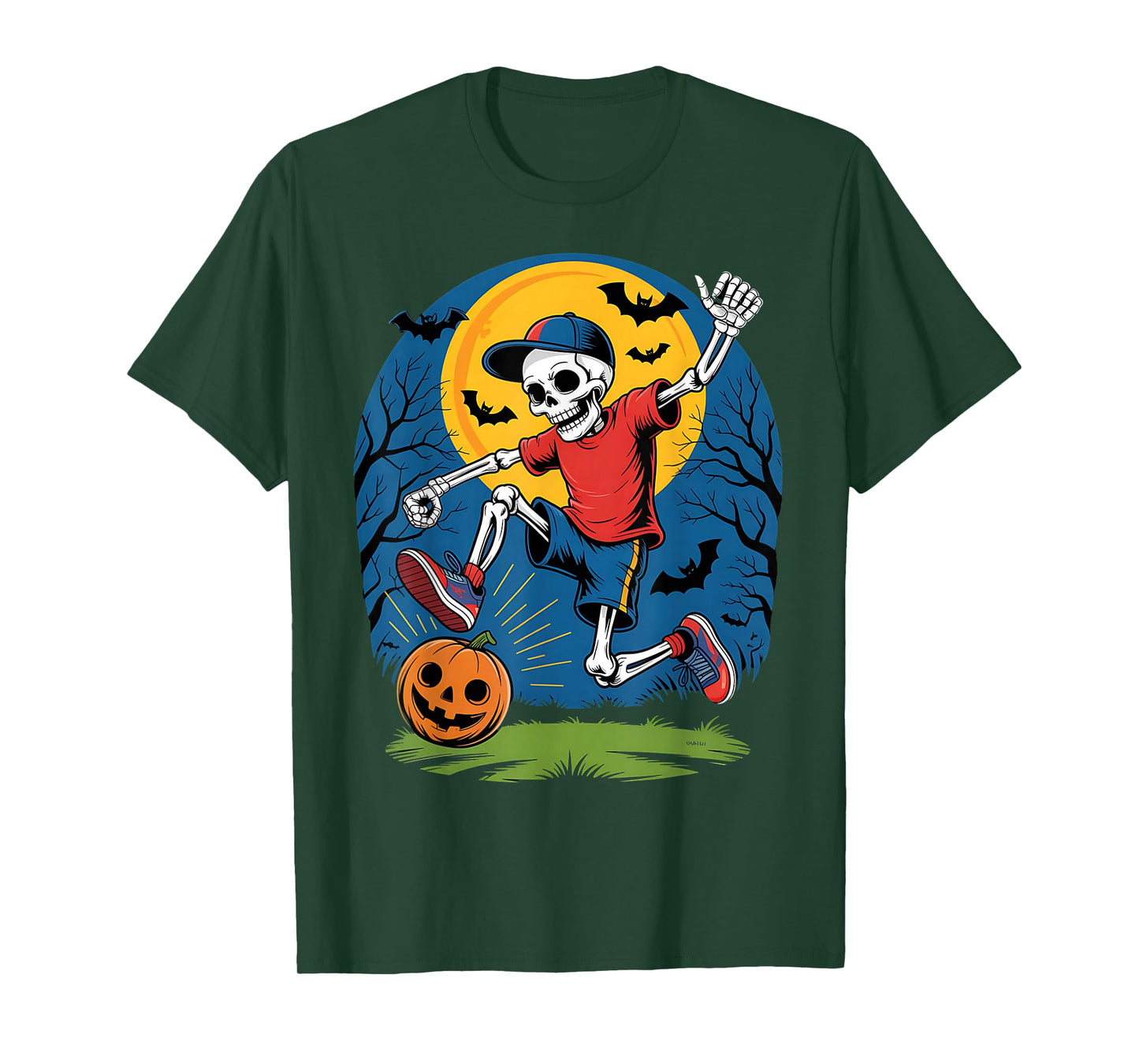 Skeleton Soccer Kid Halloween Pumpkin Sport Creepy Kick T-Shirt