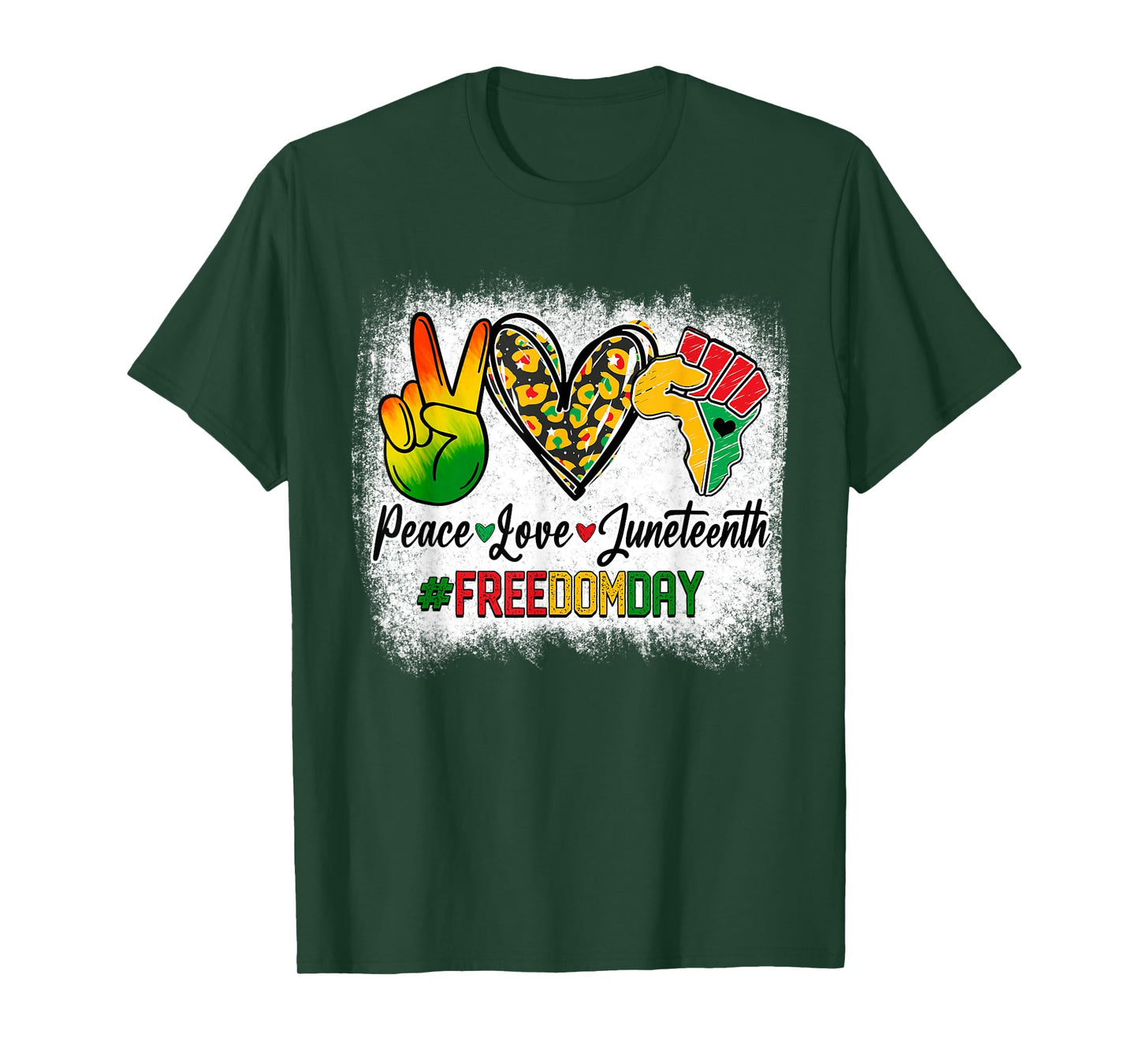 Bleached Peace Love Juneteenth 1865 Freedom Day African T-Shirt