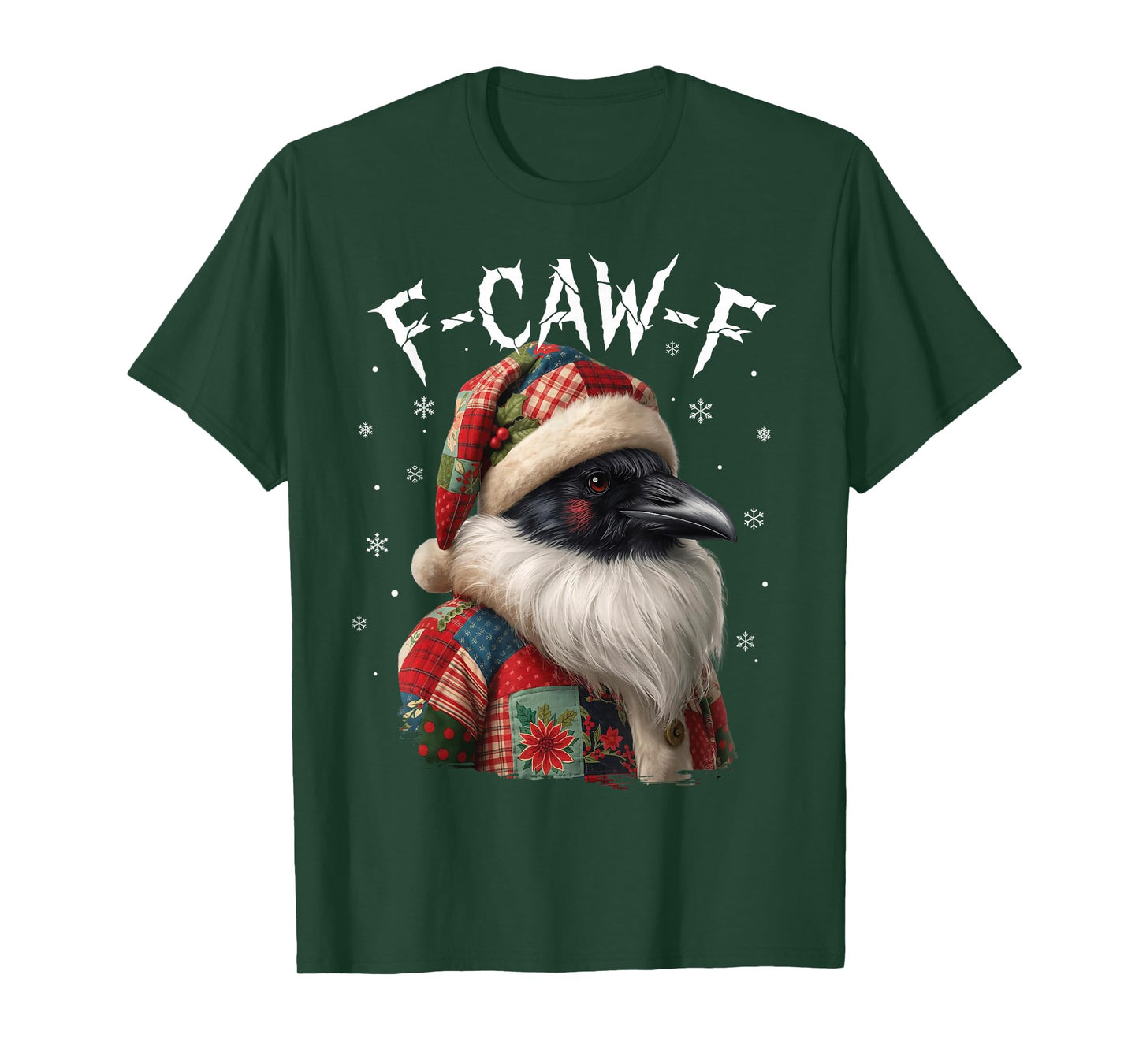 Black Raven Santa Claus Hat F-Caw-F Christmas Snowflake T-Shirt