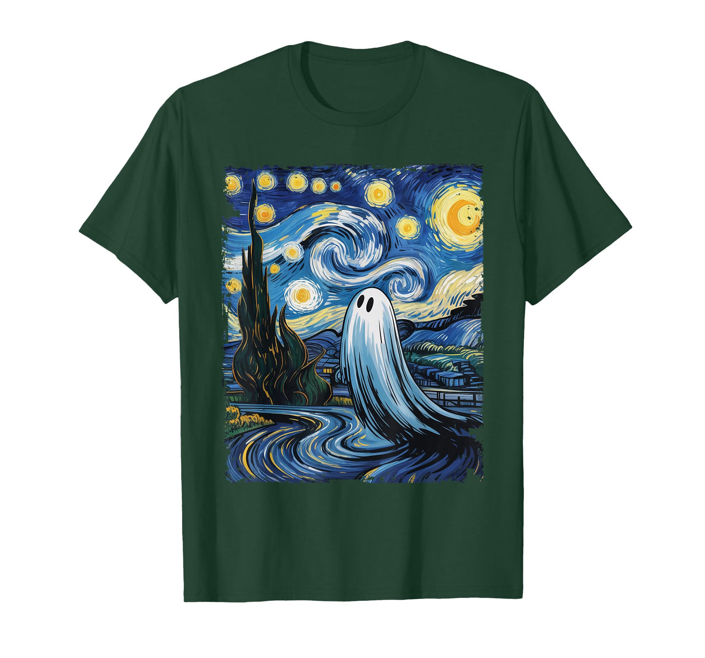Funny Halloween Boo Sheet Ghost Starry Night Van Gogh Boys T-Shirt