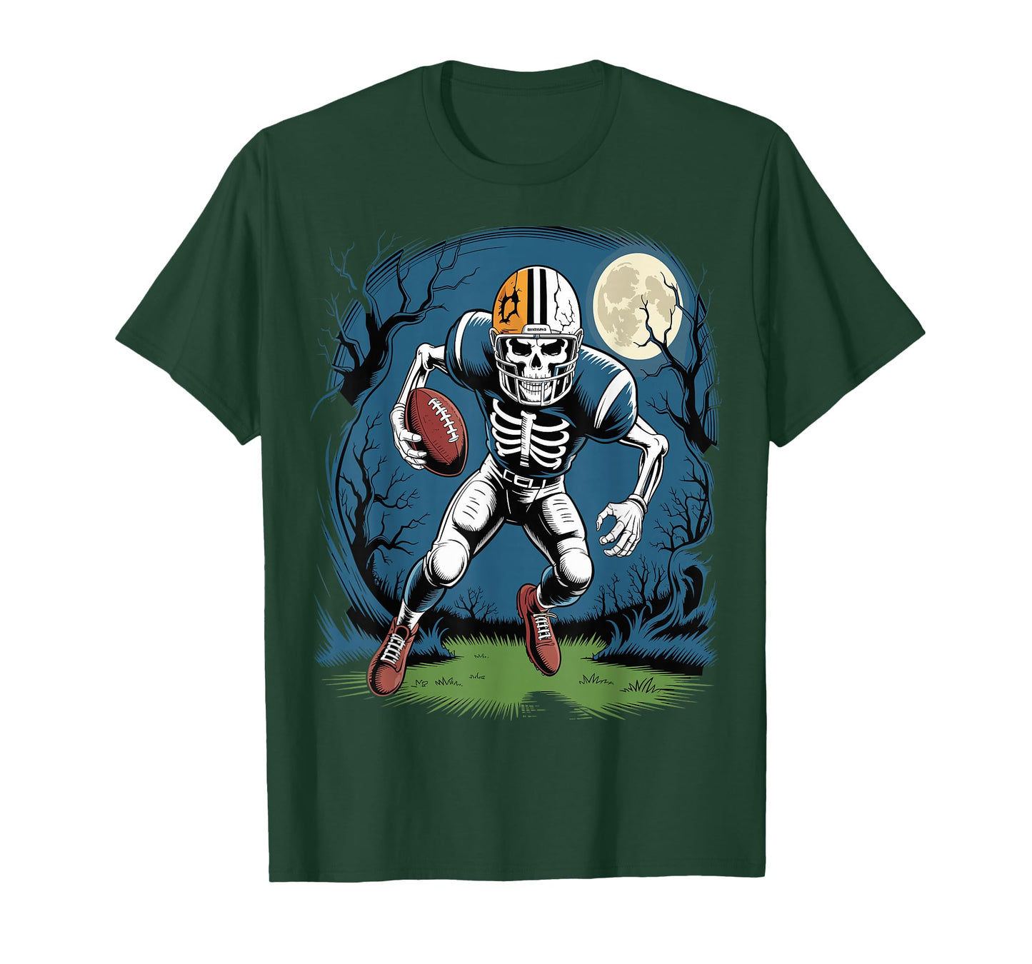 Halloween Skeleton Football Player Skull Spooky Sports T-Shirt