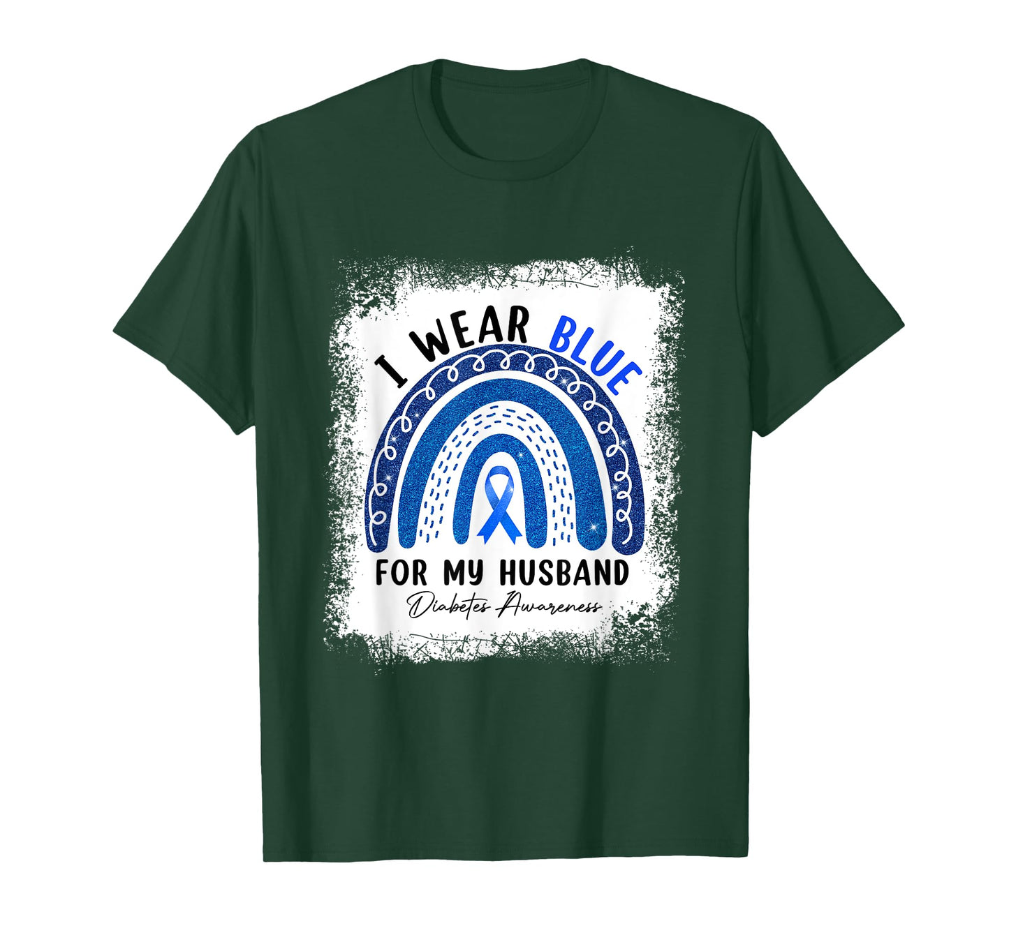 Rainbow I Wear Blue Ribbon For My Husband Diabetes Awareness T-Shirt