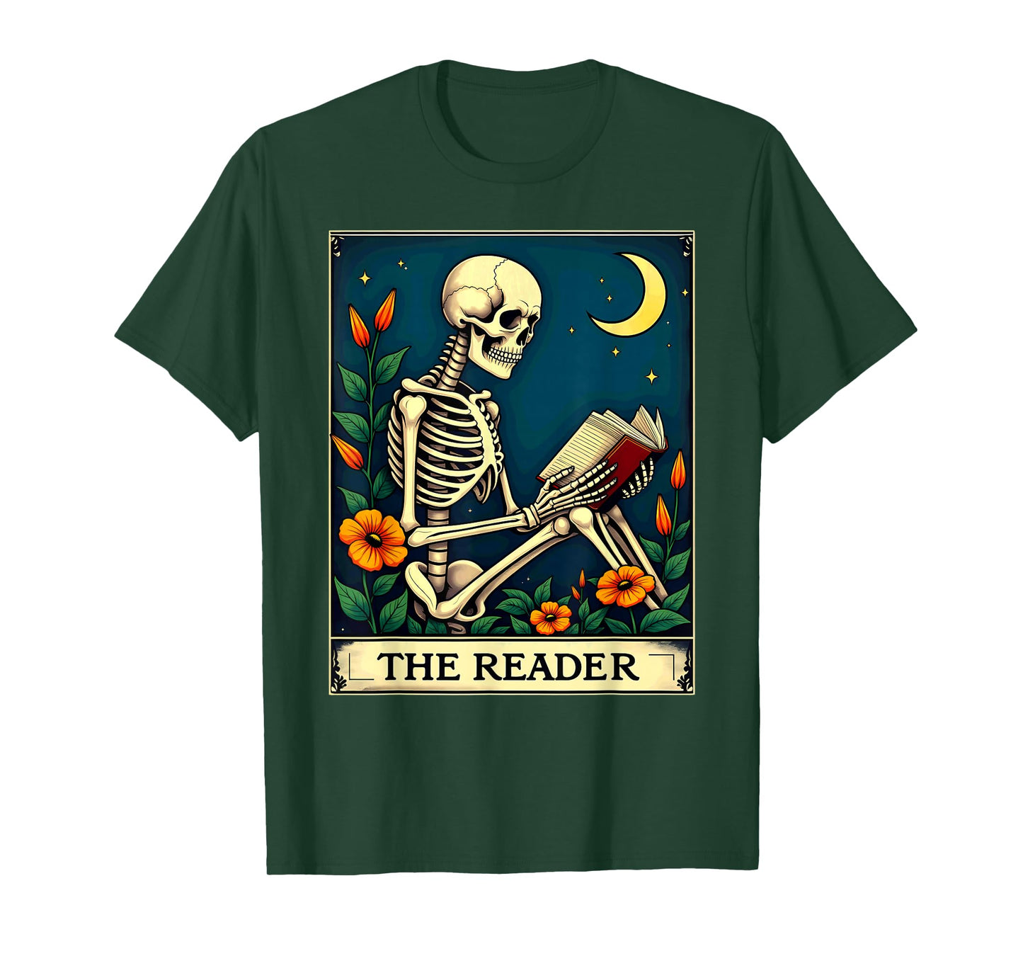 Floral Tarot Card The Reader Skeleton Bookworm Librarian T-Shirt