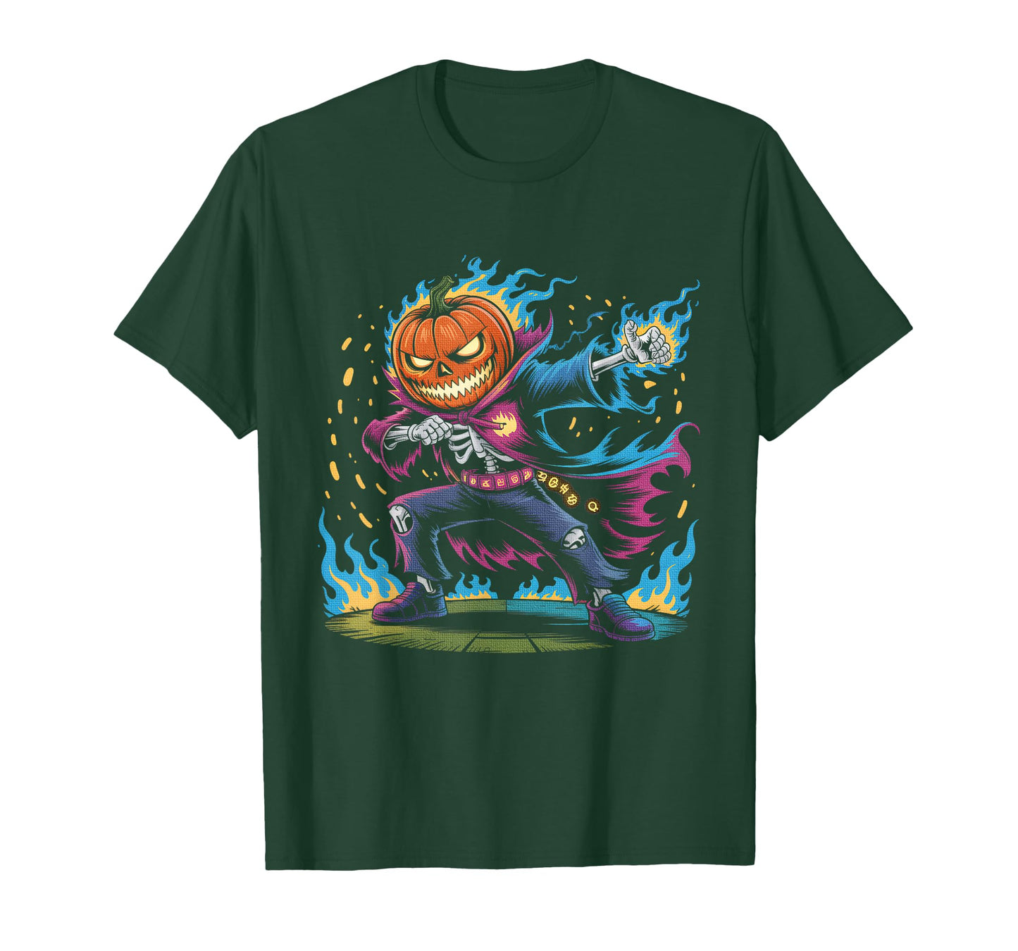 Pumpkin Head Skeleton Superhero Dabbing Halloween Monster T-Shirt