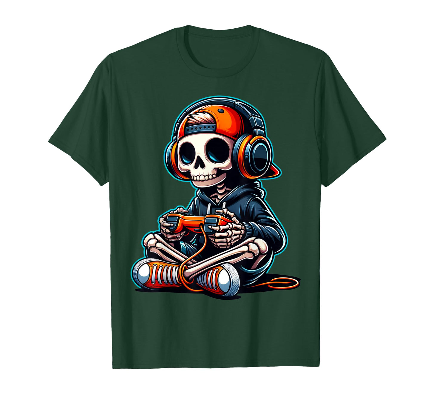 Halloween Skeleton Gamer Video Gaming Boys Men Kids Funny T-Shirt