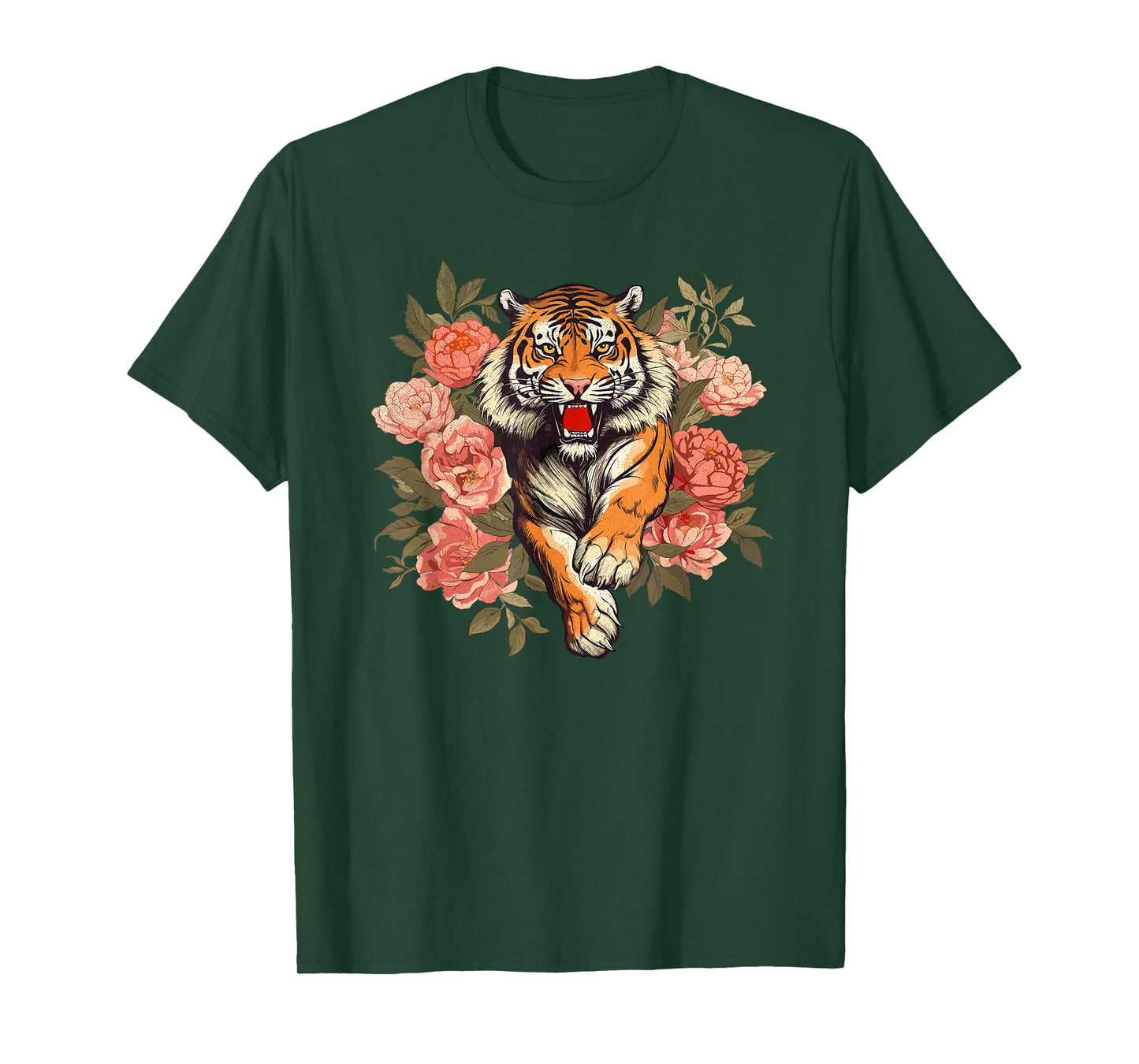Floral Tiger Animal Graphic Men Women Nature Floral T-Shirt