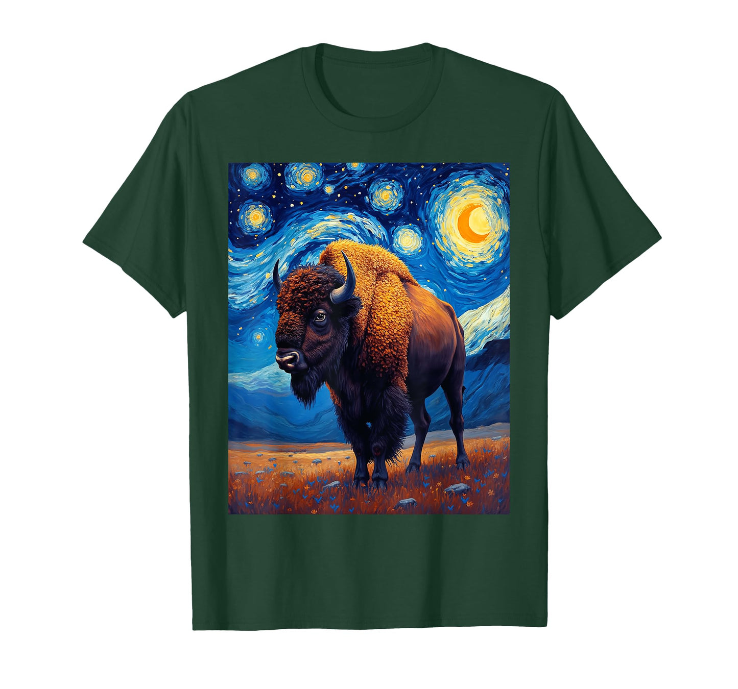 Van Gogh's Starry Night Bison American Buffalo Animal Lovers T-Shirt